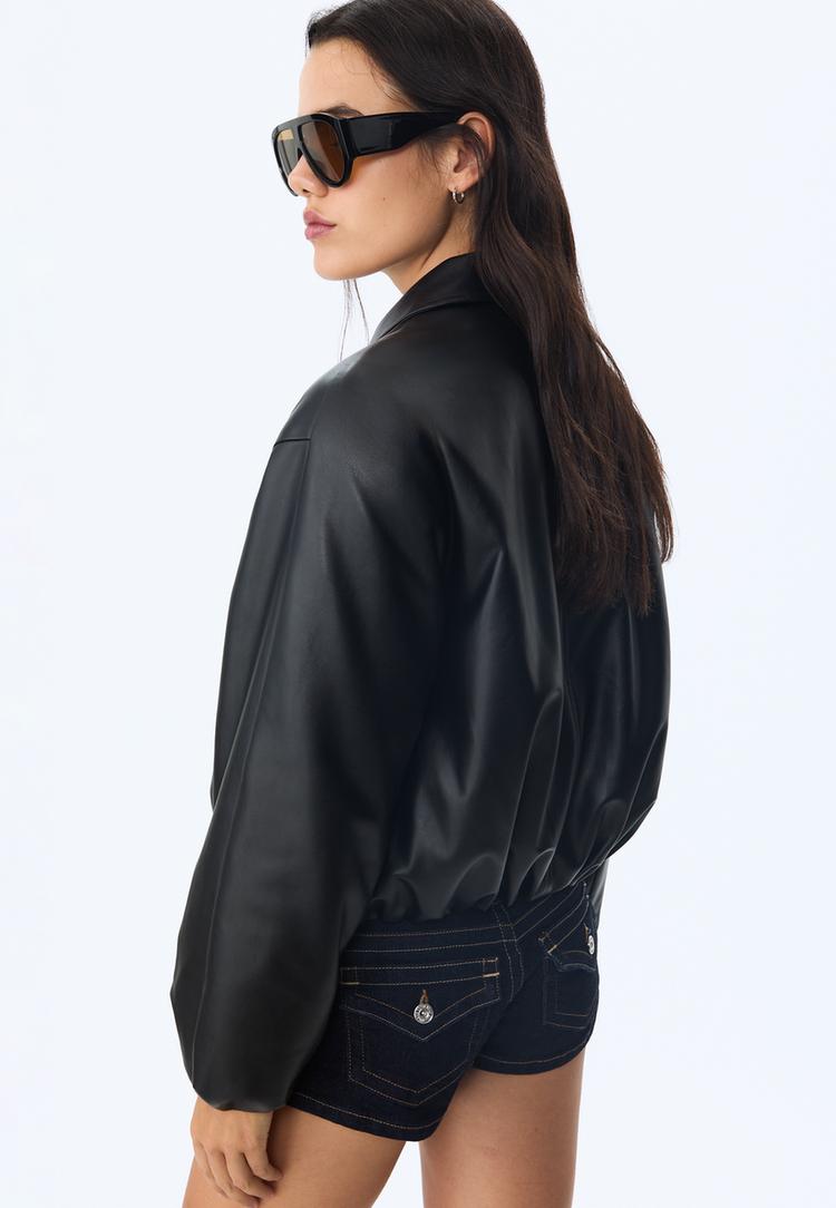 faux leather quilted bomber jacket