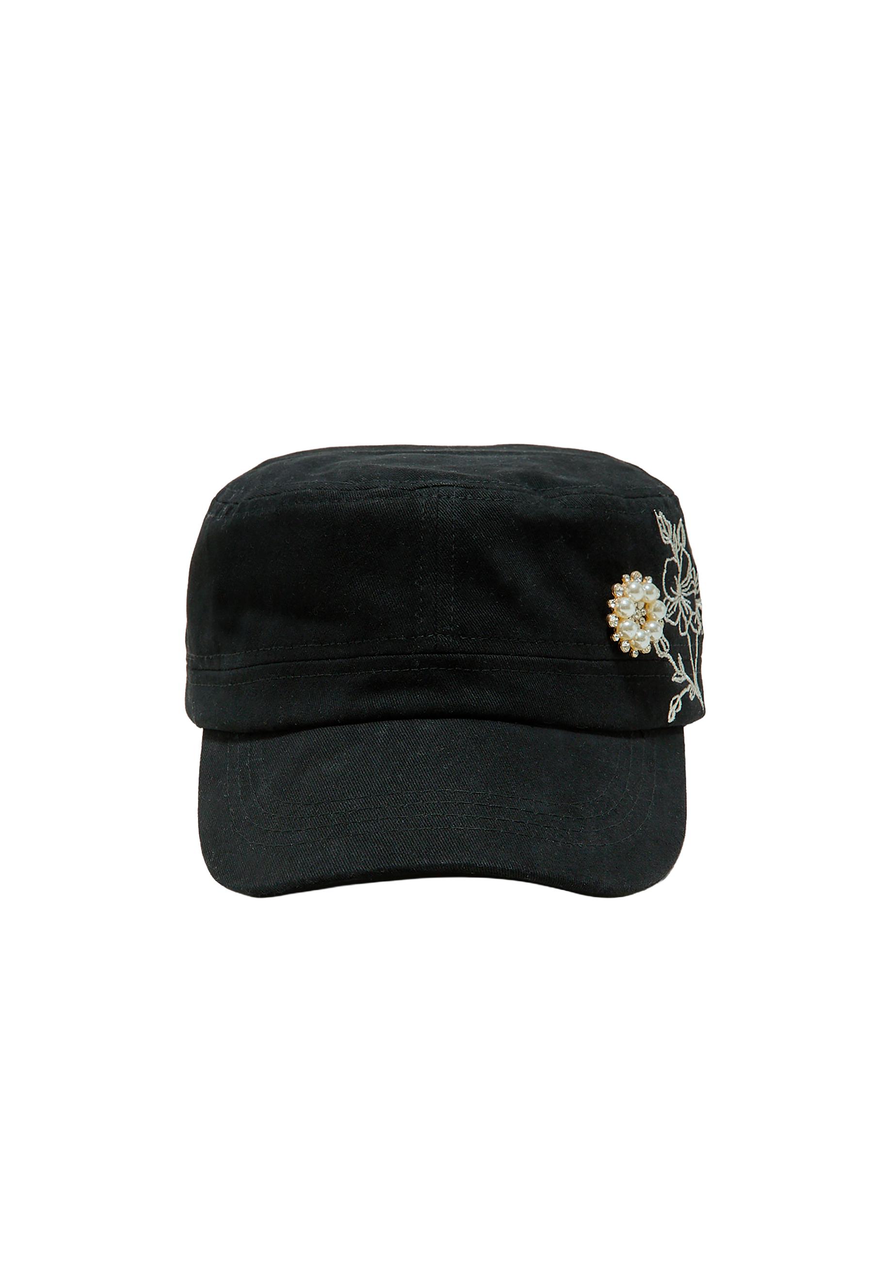 Faux pearl cap — Black
