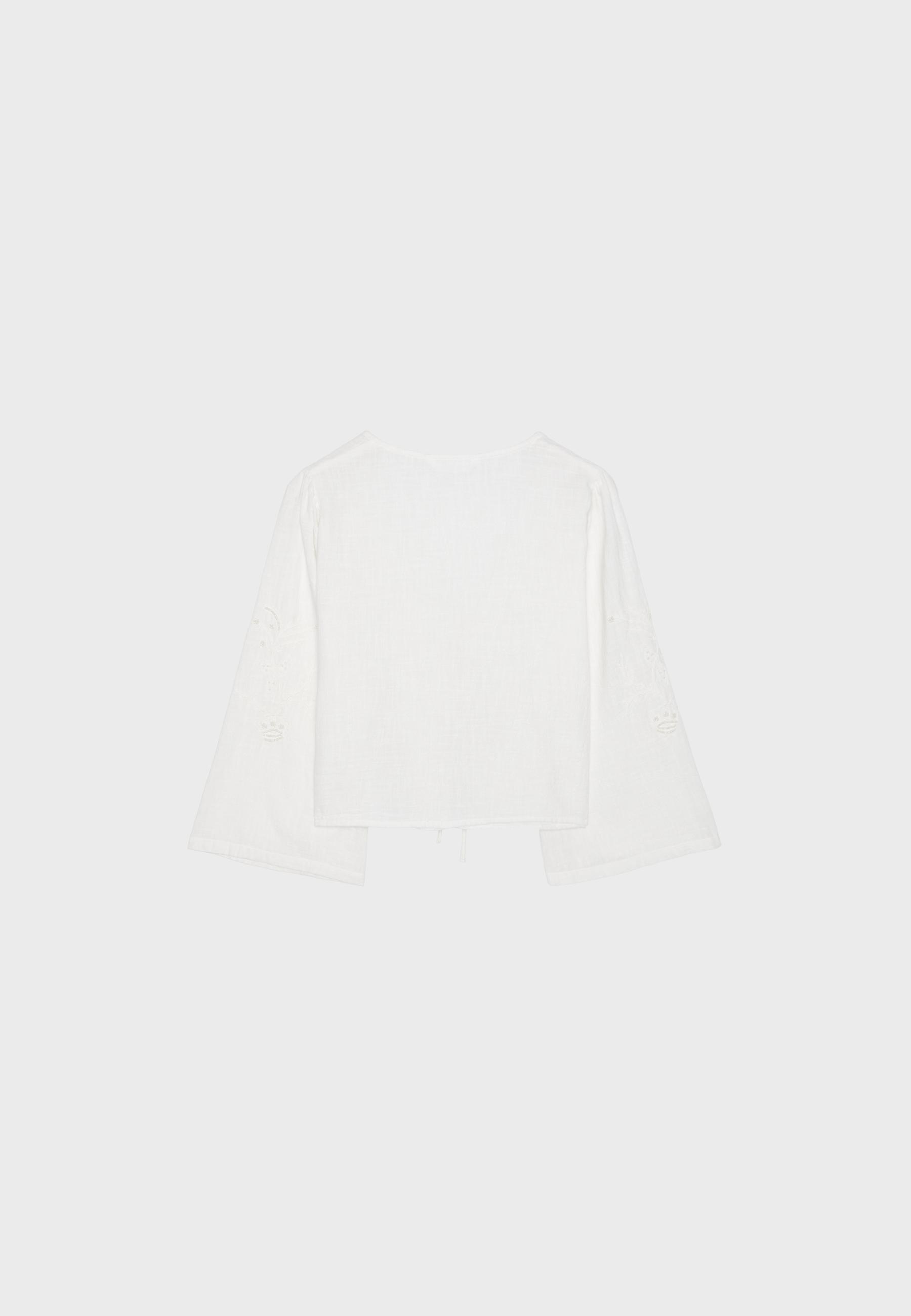 Embroidered faux pearl knot shirt — White