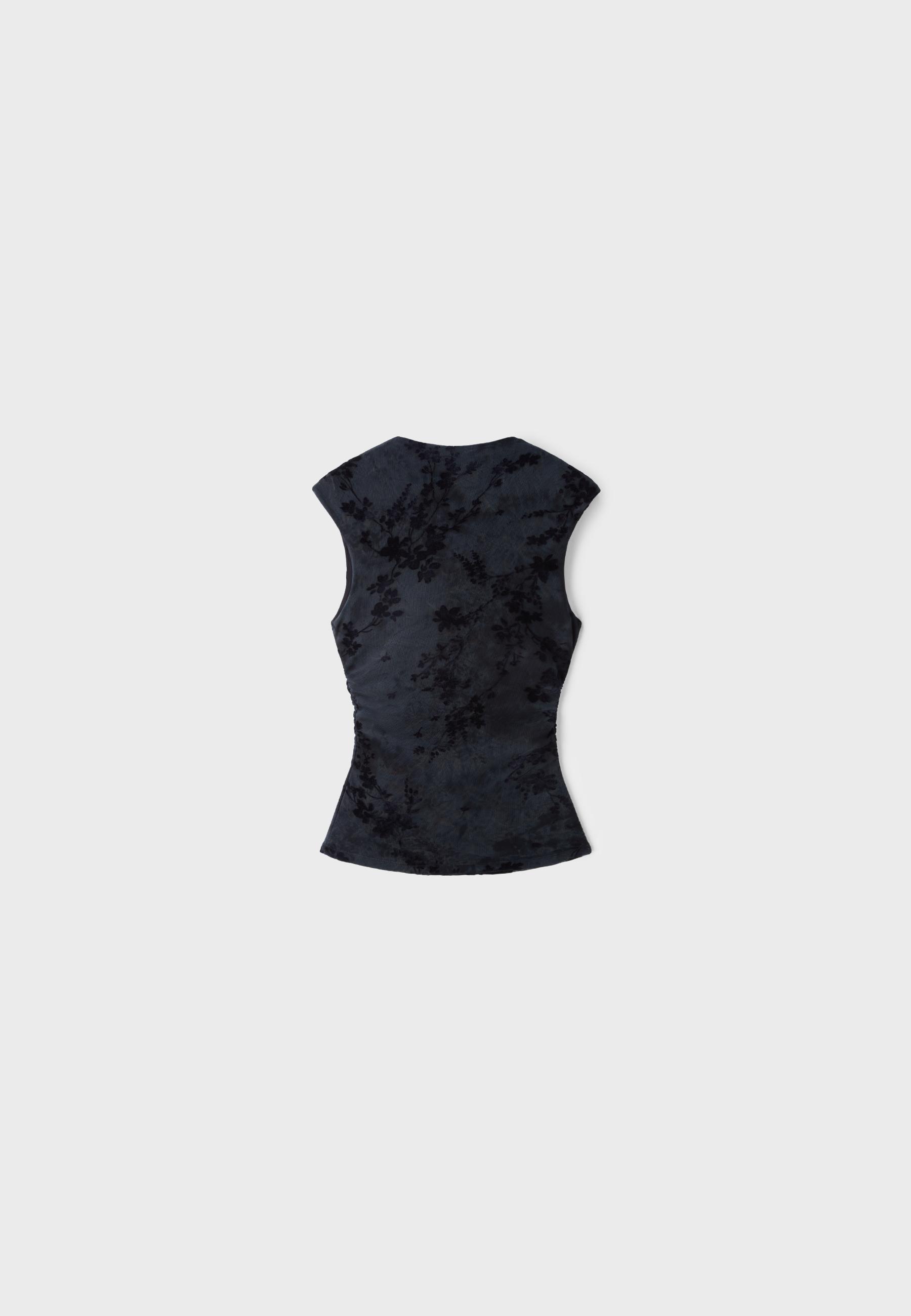 Flocked sleeveless funnel neck T-shirt — Dark grey