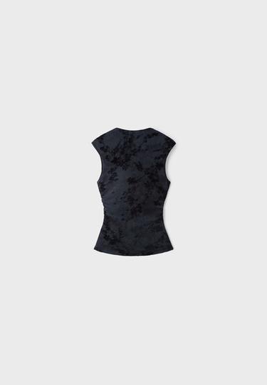 Flocked sleeveless funnel neck top — Dark grey 8