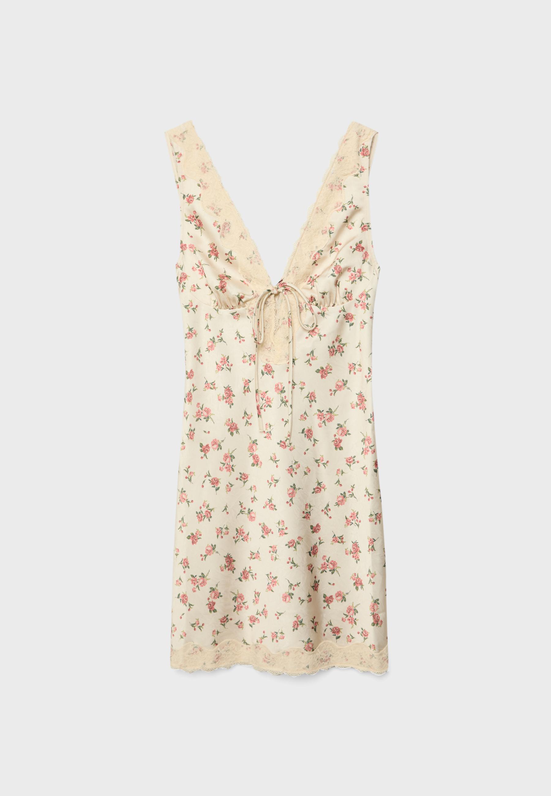 Short sateen lace dress