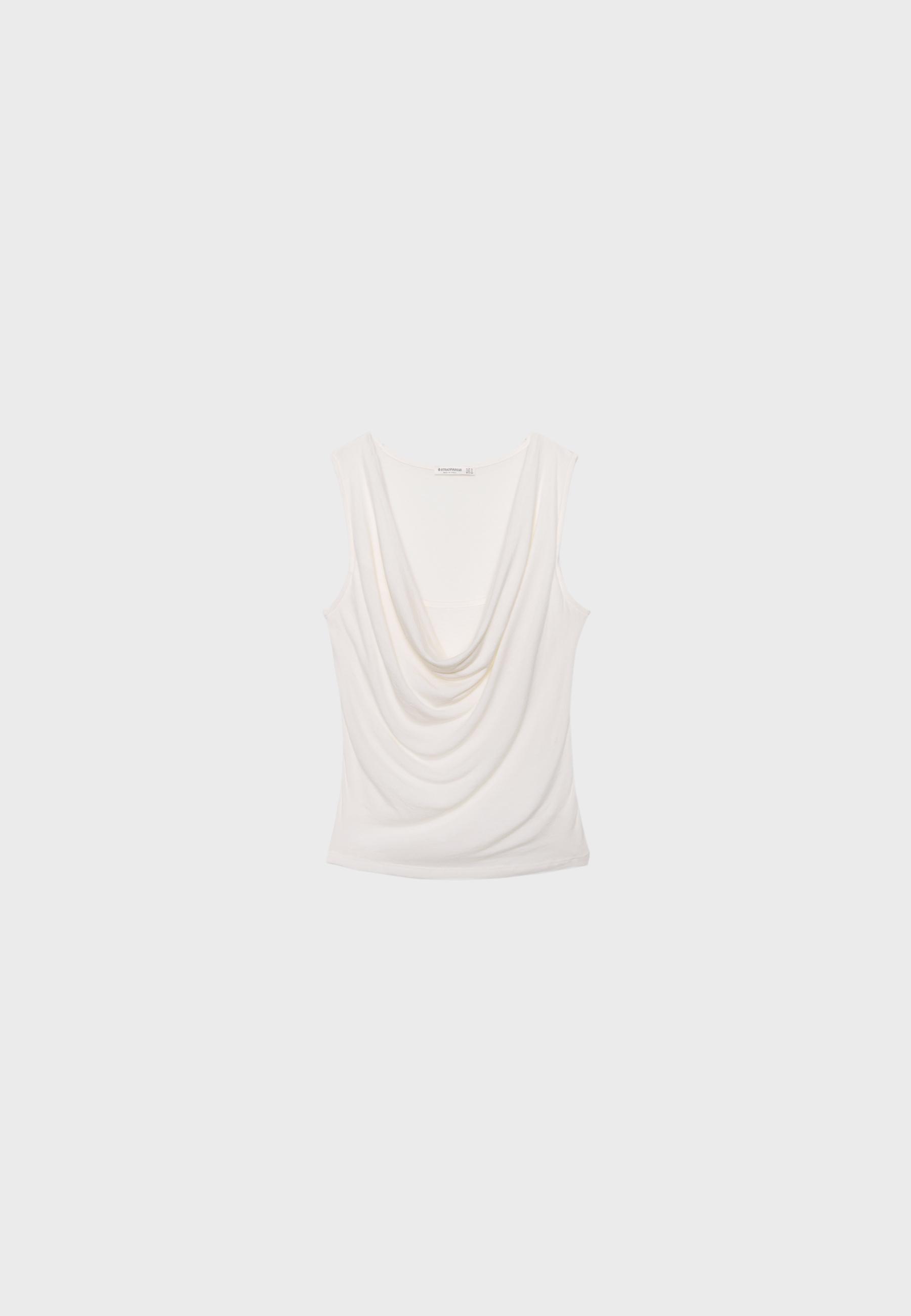 Double-layer draped neck top — Vanilla