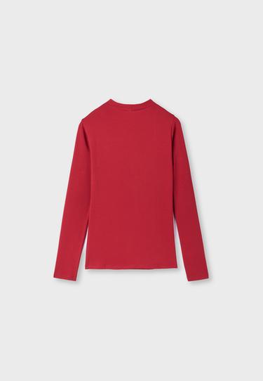 Basic funnel neck T-shirt — Dark red 8
