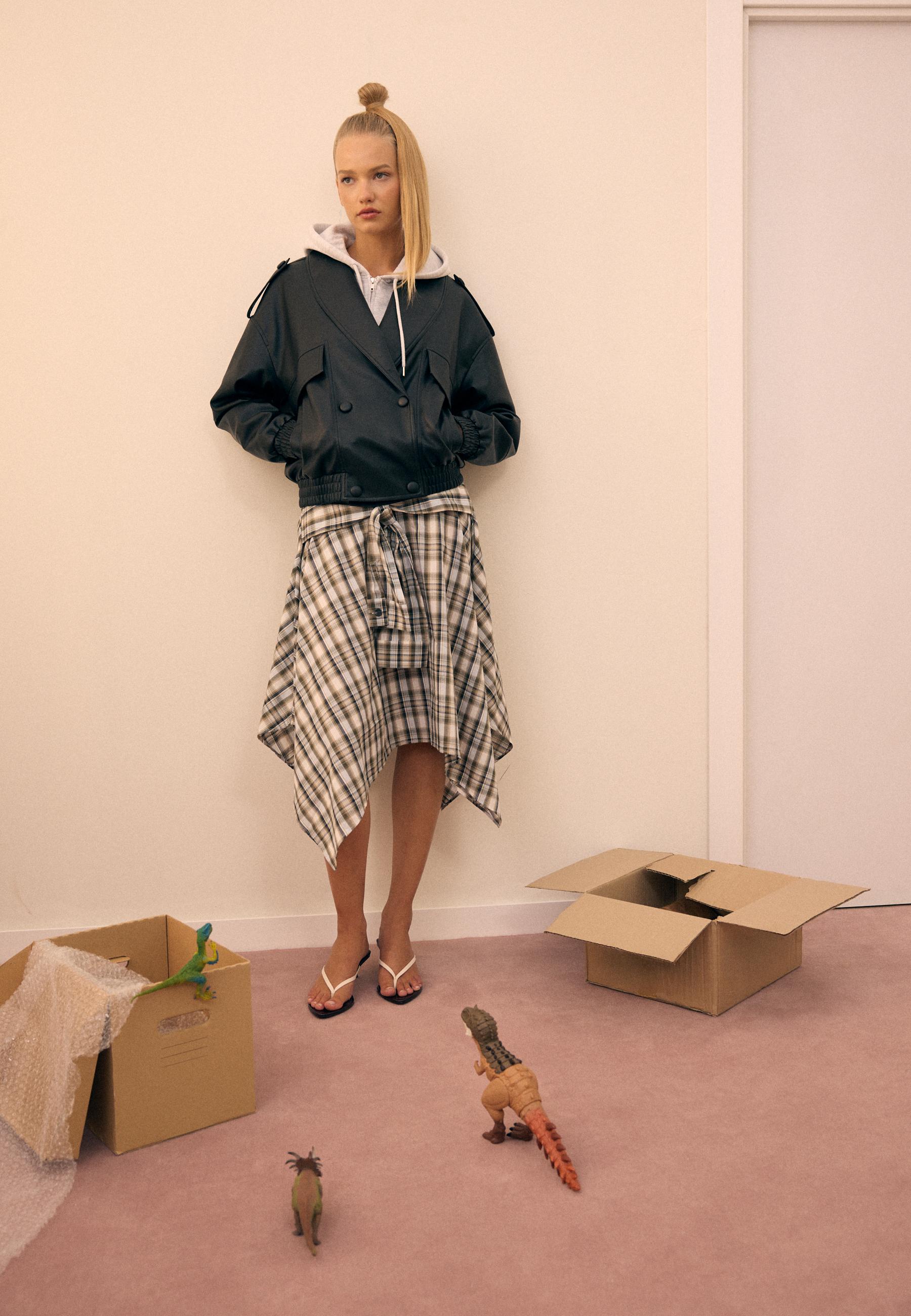 Quilted leather effect boxy jacket — Black