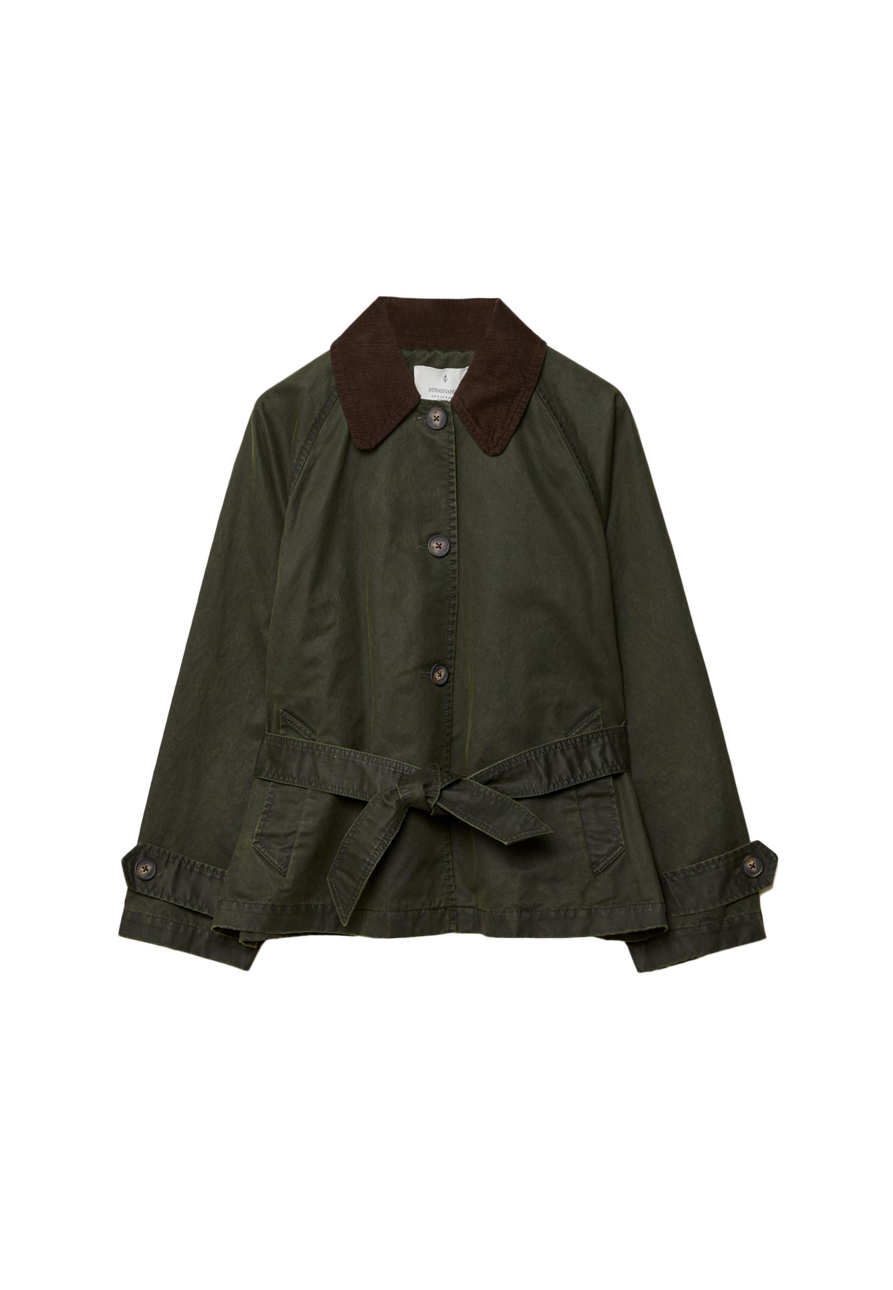 Short waxed trench coat with belt — Khaki