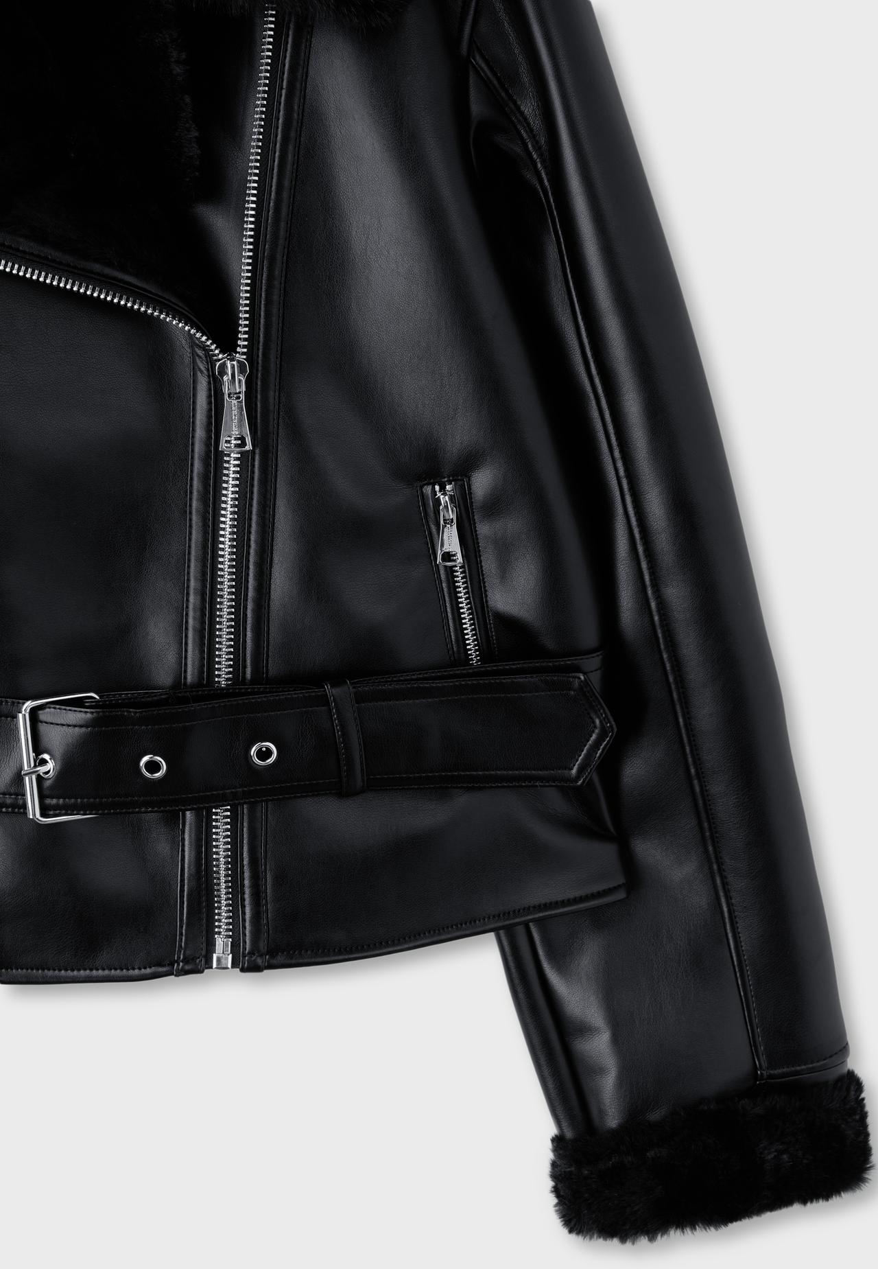 Double-faced biker jacket with belt — Black