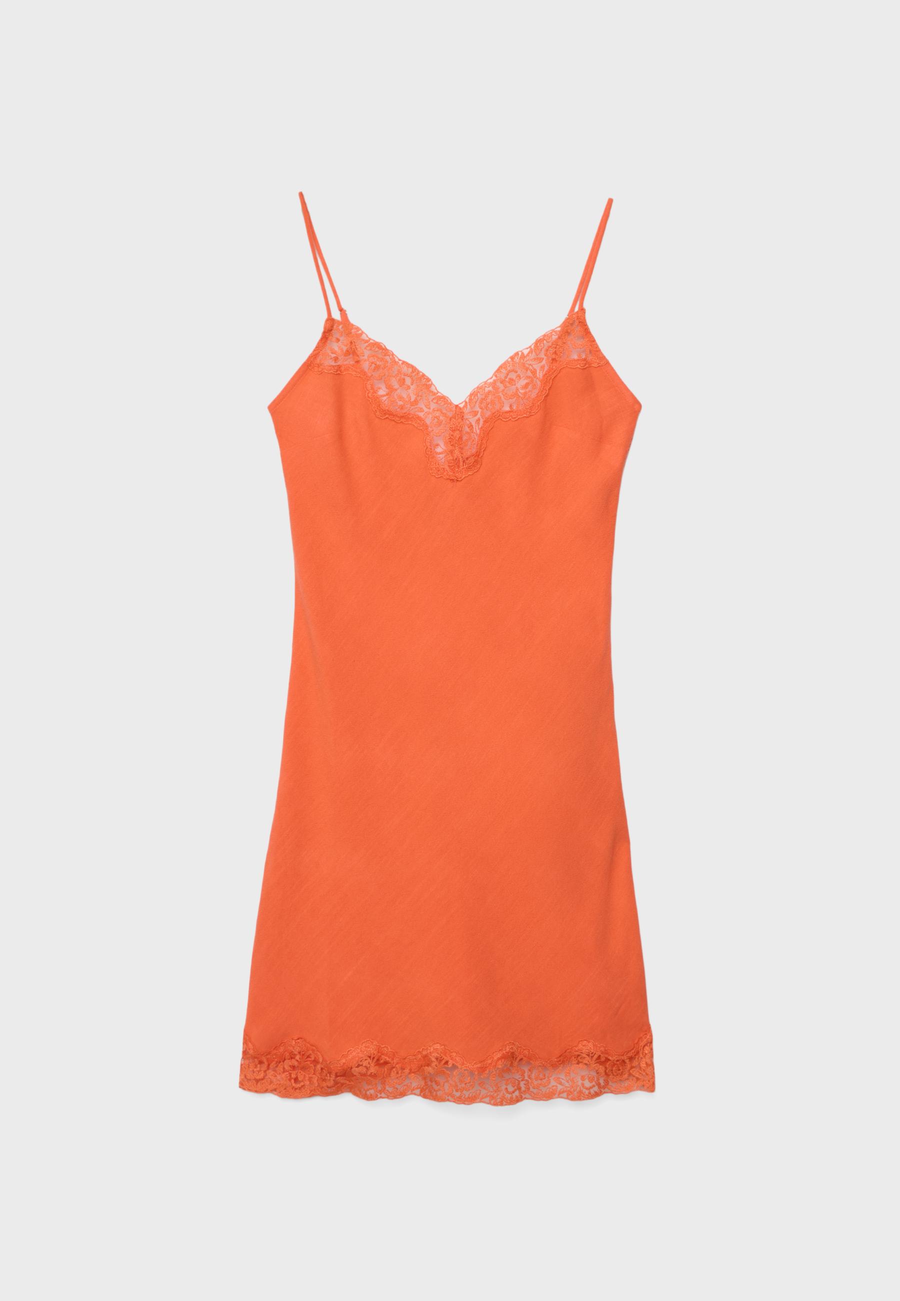 Keten karışımlı, kısa, dantel elbis - Görsel 6