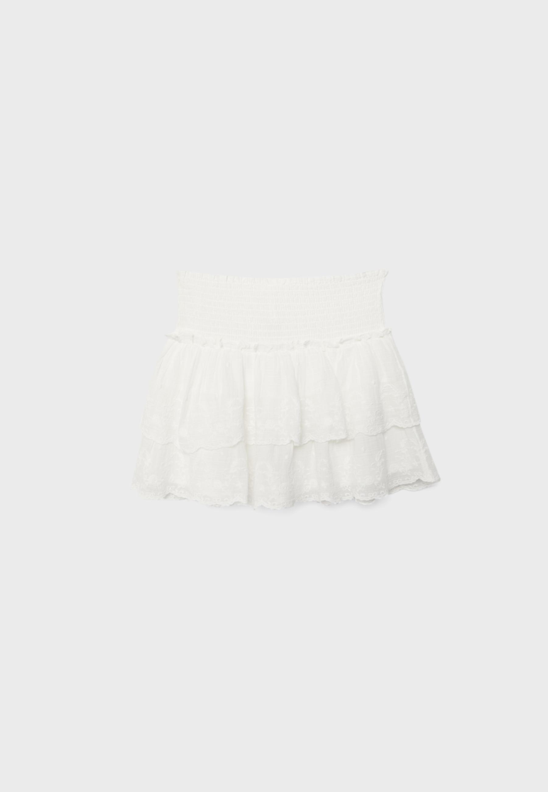 Embroidered crinkle skort — Ecru