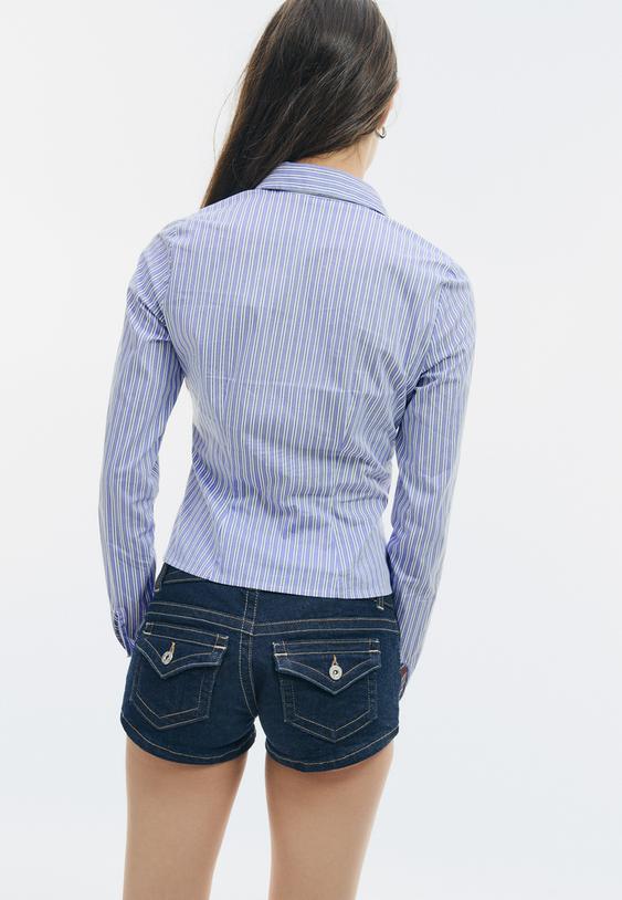 Stradivarius Chemise Ajustée Sous La Poitrine Gris Perle L