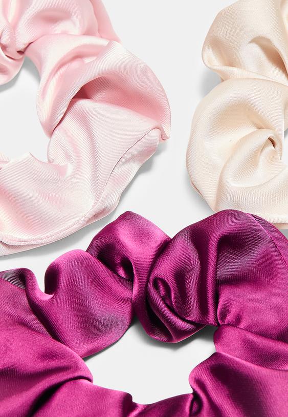 Stradivarius Set Of 3 Satin Scrunchies Pink Os