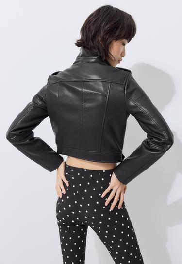 Leather effect biker jacket with belt — Black 5