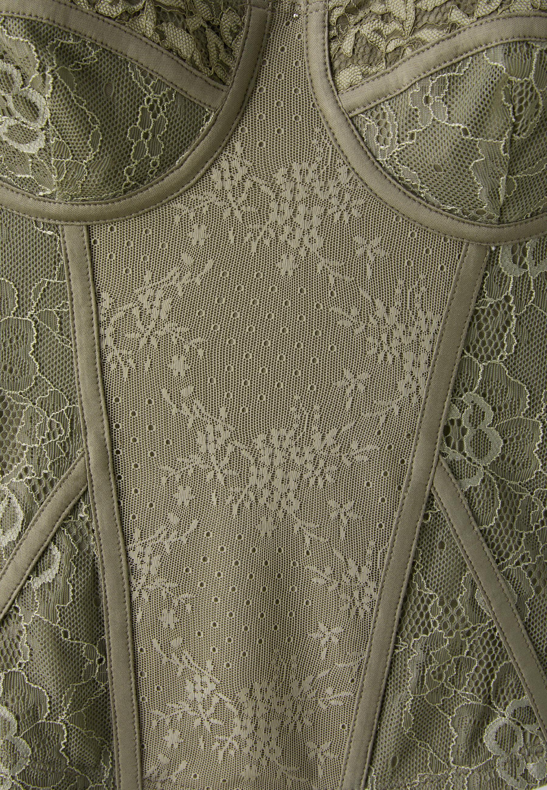 Lace corsetry-inspired top — Khaki