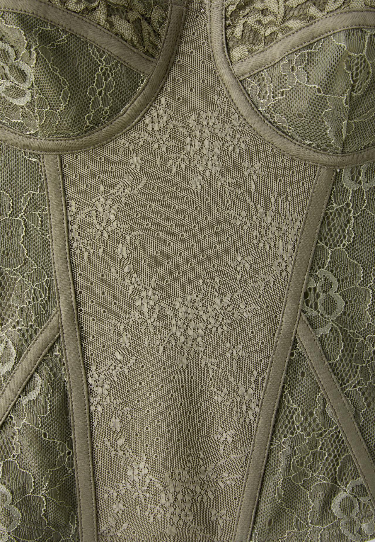 Corsetry-inspired lace top — Khaki