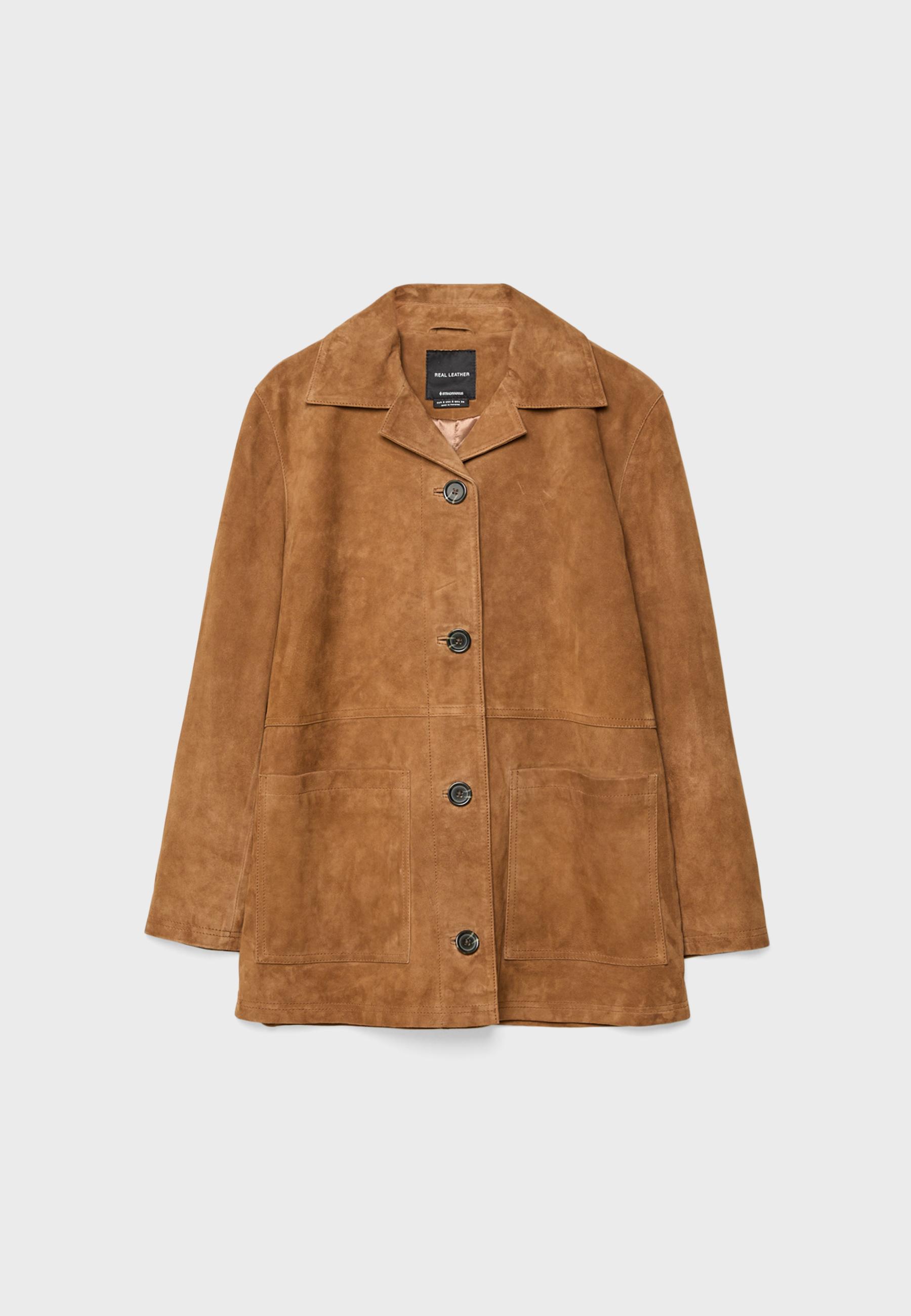 Leather Jacket with Pockets — Brown
