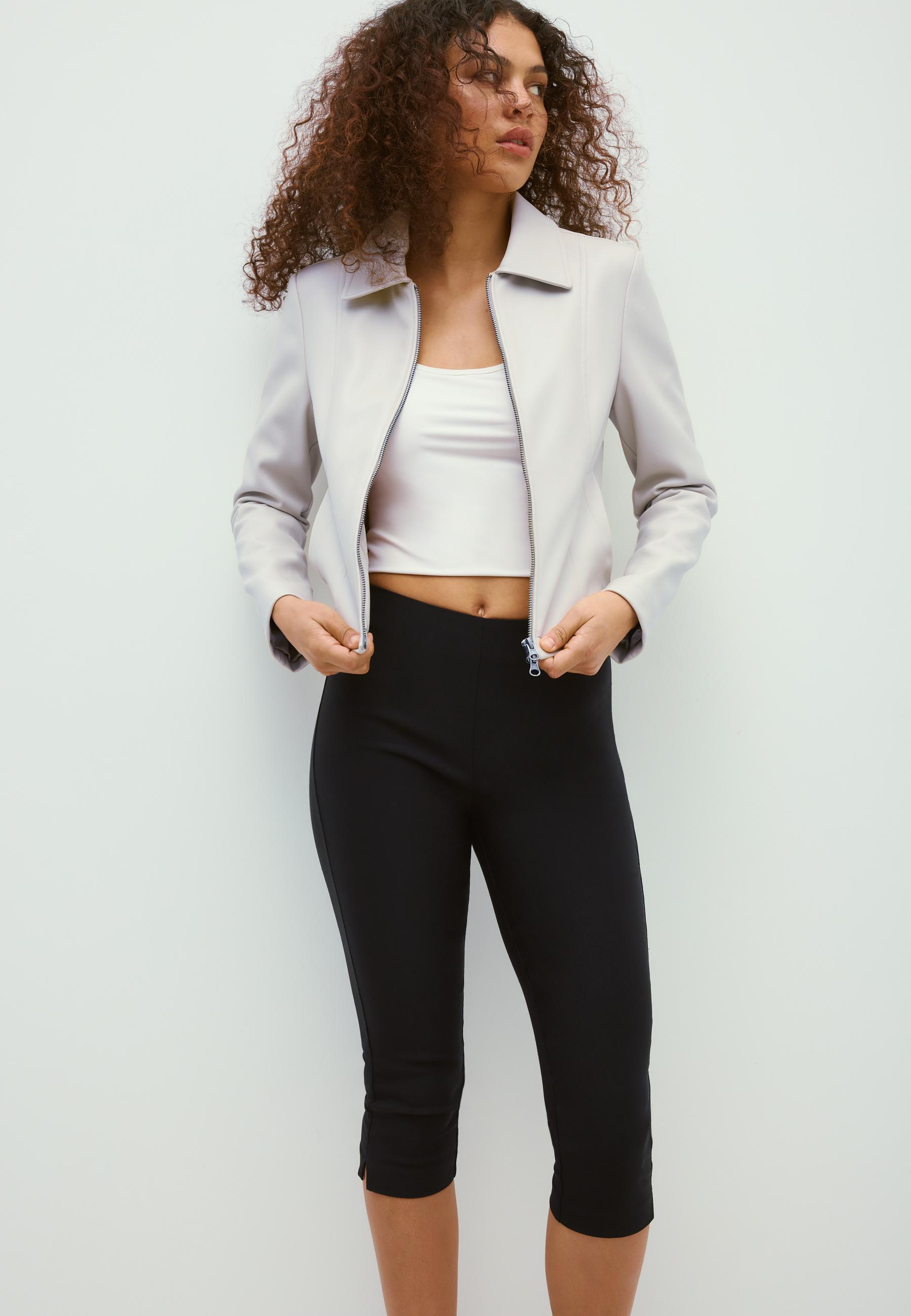 Fitted leather effect jacket — Ecru