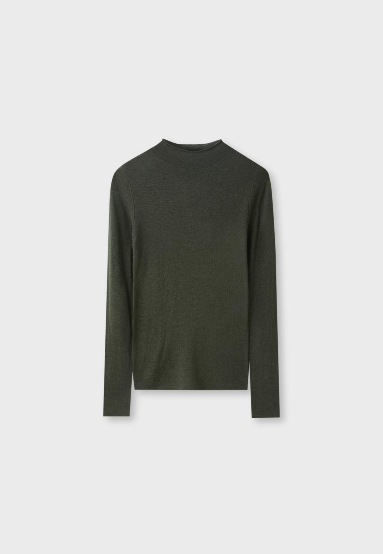 Basic wool silk mock neck jumper — Khaki