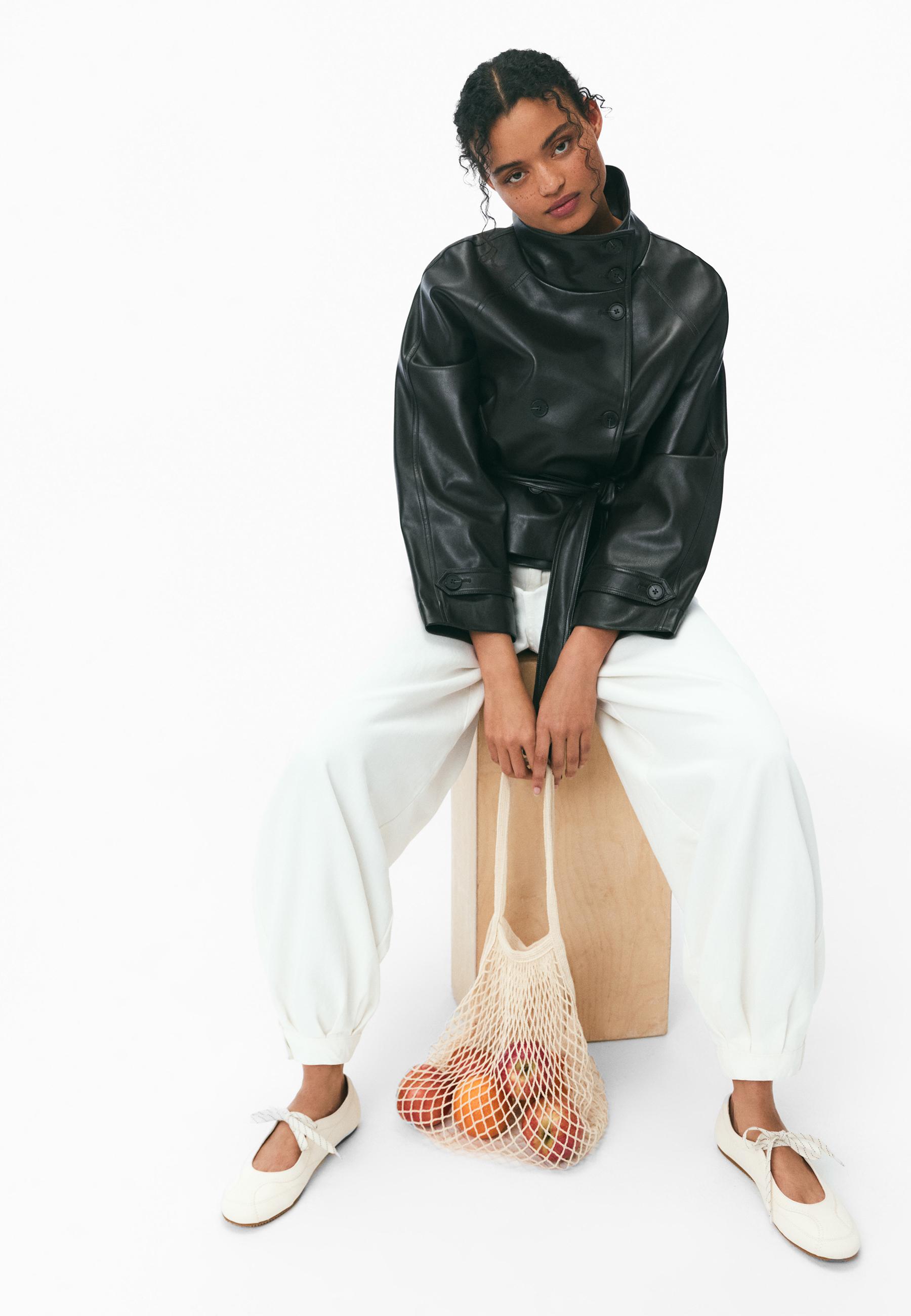 High neck leather effect trench coat - Women's fashion