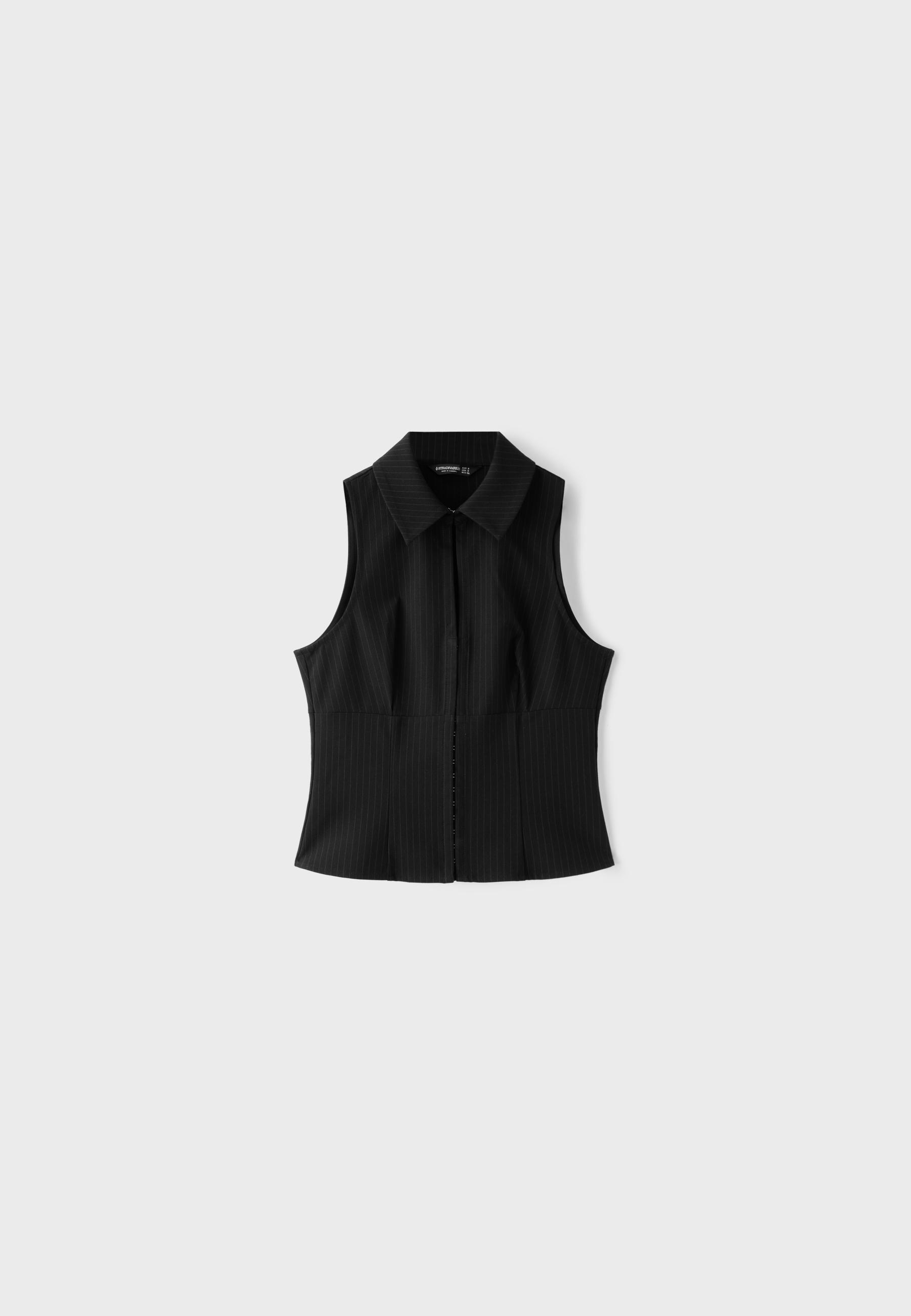 Sleeveless press stud top — Black