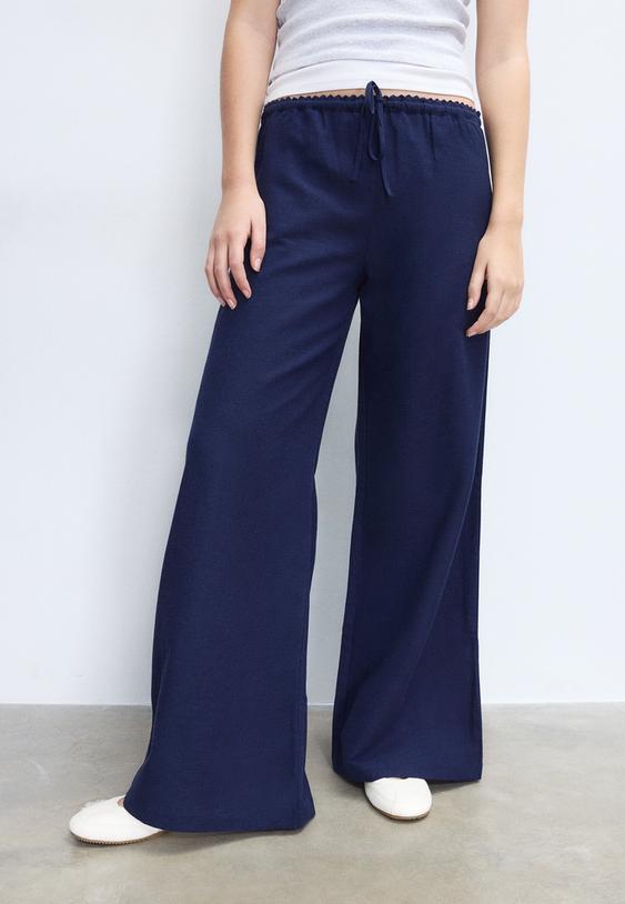 Панталон Тип Wide Leg С Ефект На Лен