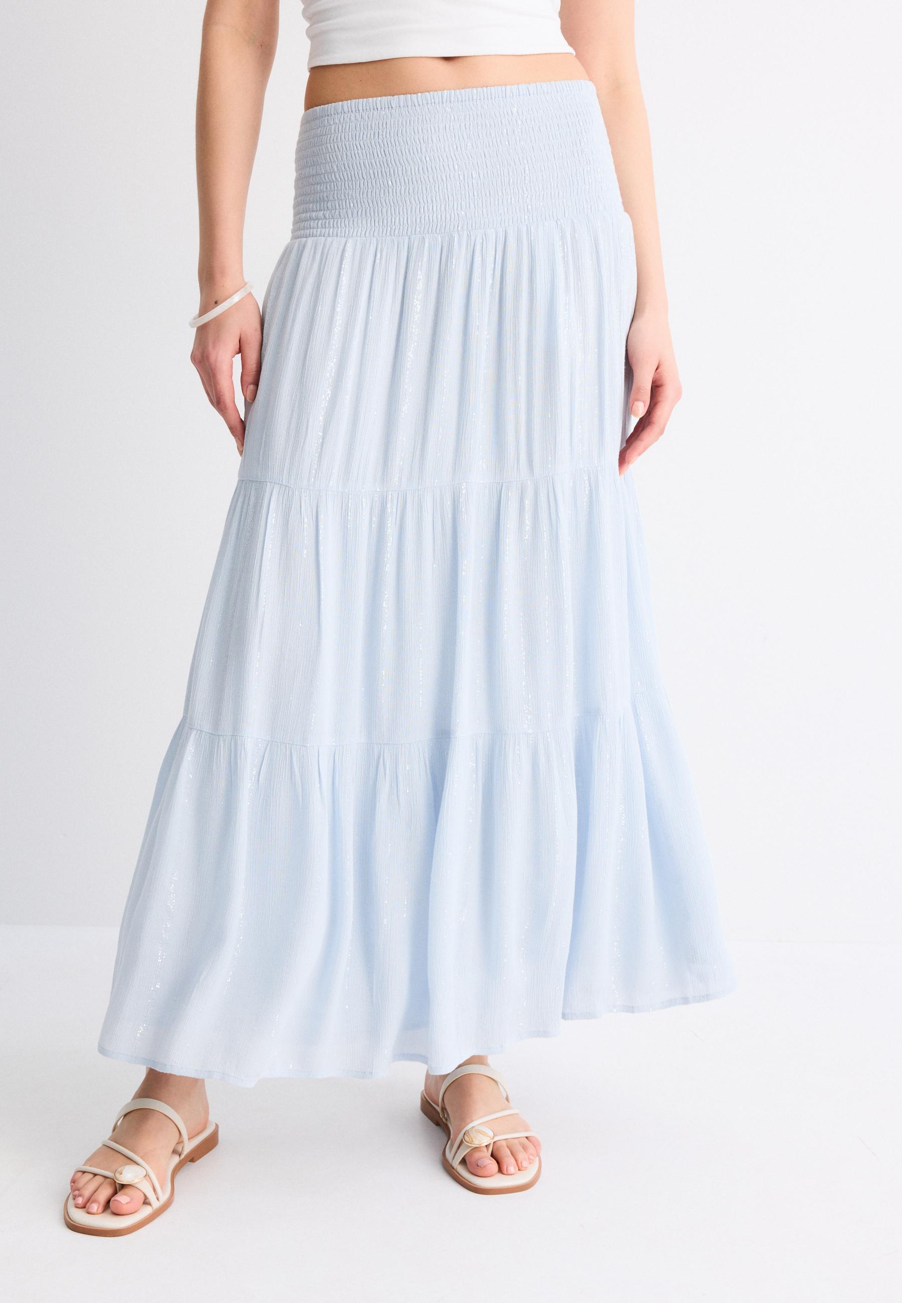 Panelled skirt with metallic thread — Sky blue
