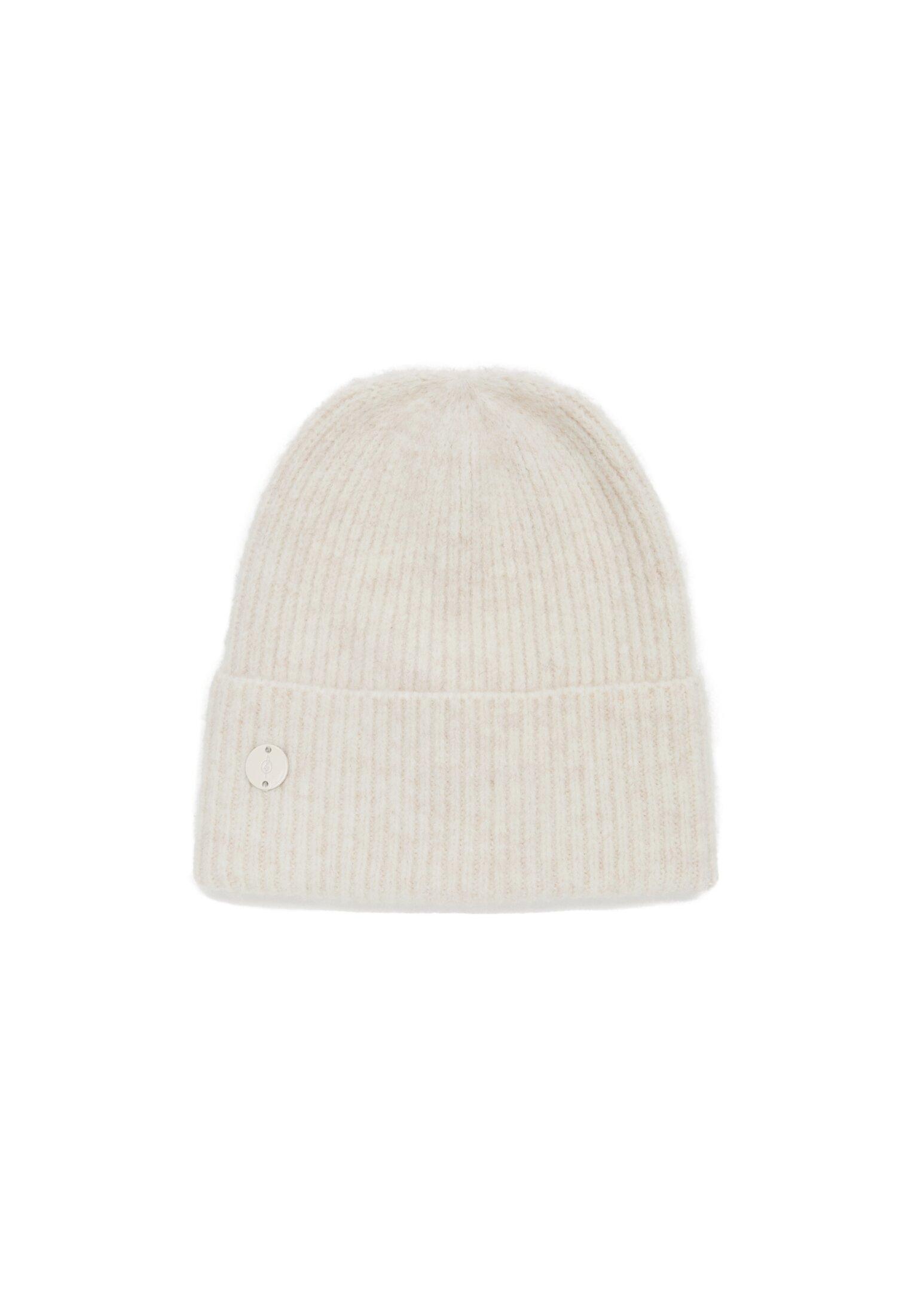 Basic beanie with plaque detail — Ecru