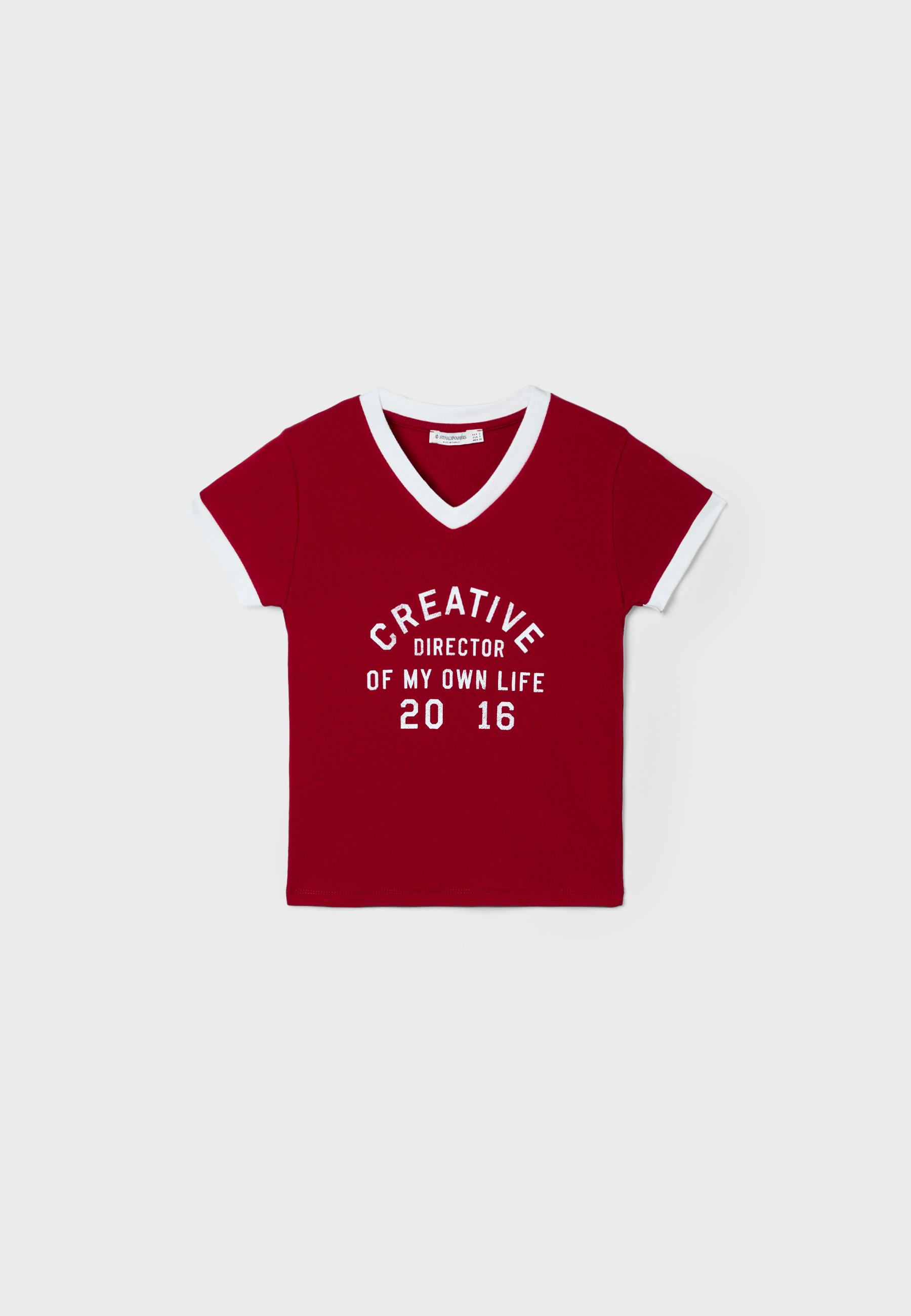 Graphic V-neck T-shirt — Red