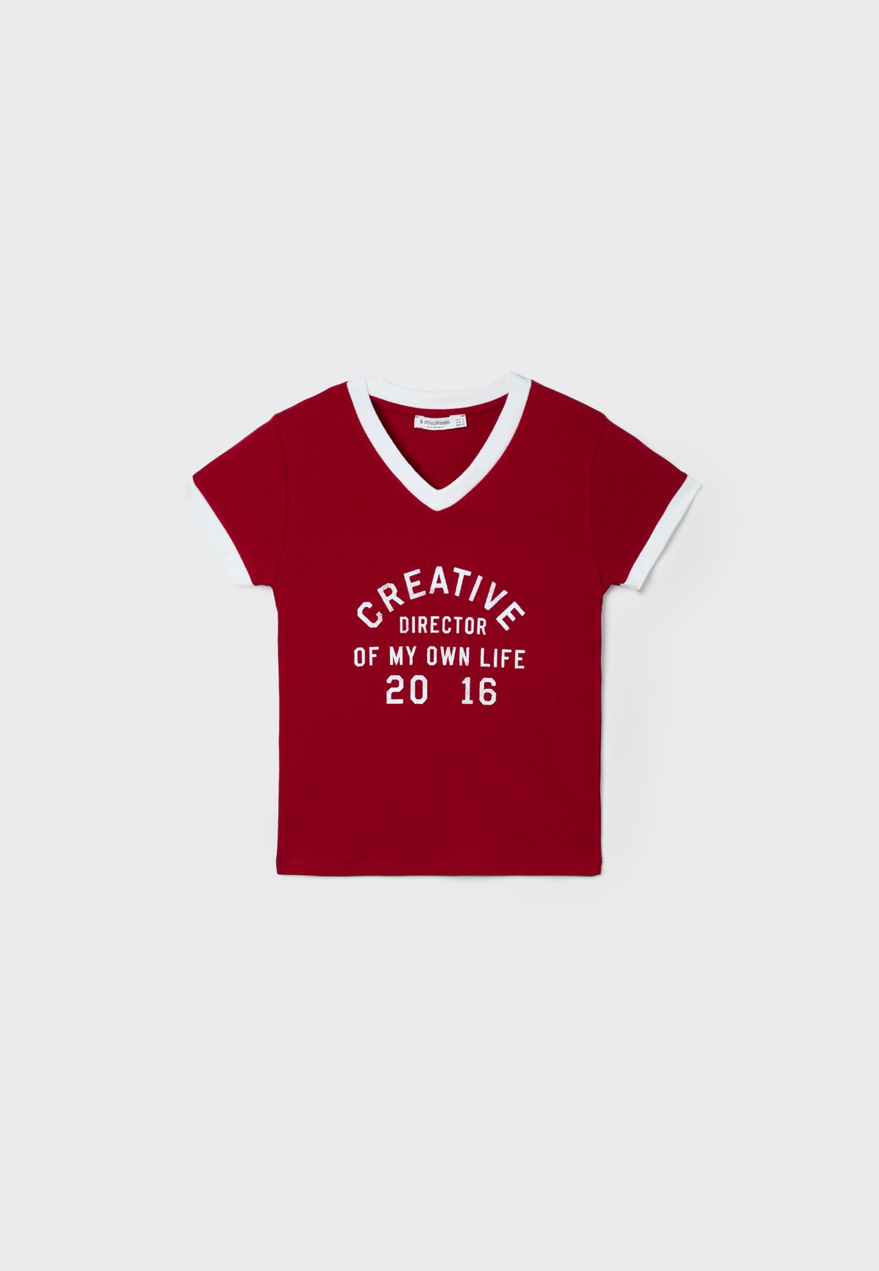 Graphic V-neck T-shirt — Red