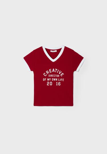 Graphic V-neck T-shirt — Red 7