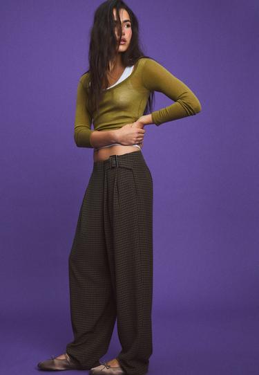 Check buckle flowing trousers — Khaki 1