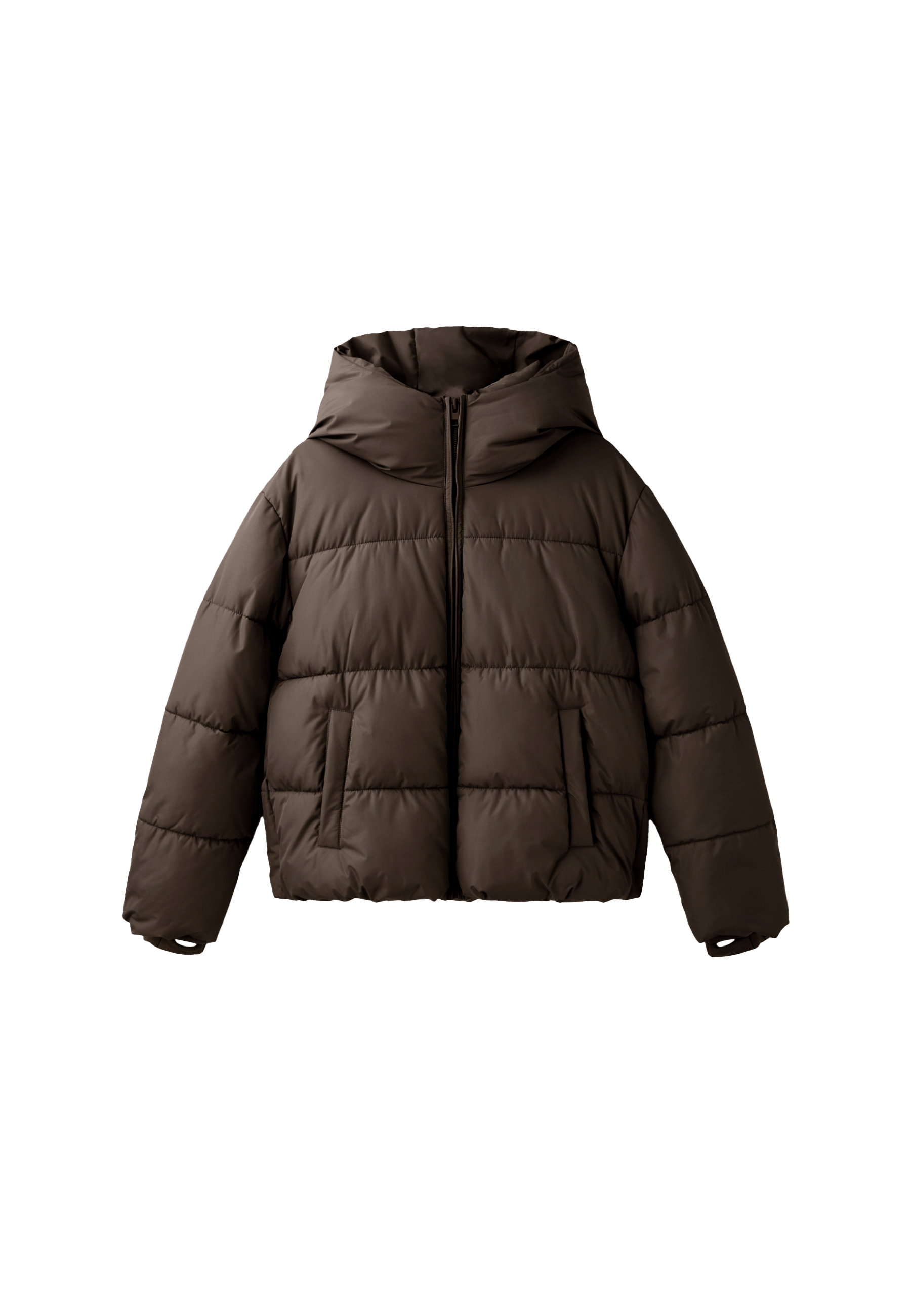 Basic hooded puffer jacket — Brown