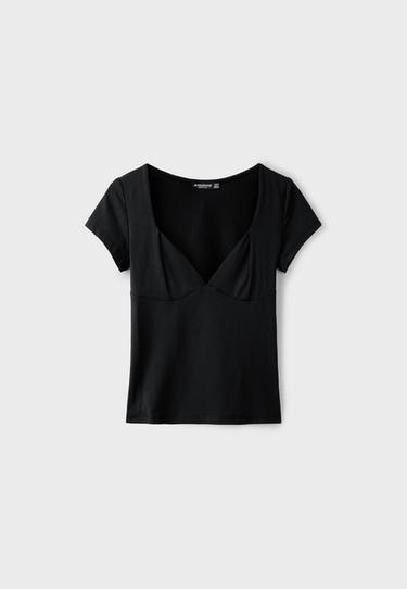 Polyamide V-neck cap sleeve T-shirt — Black 6