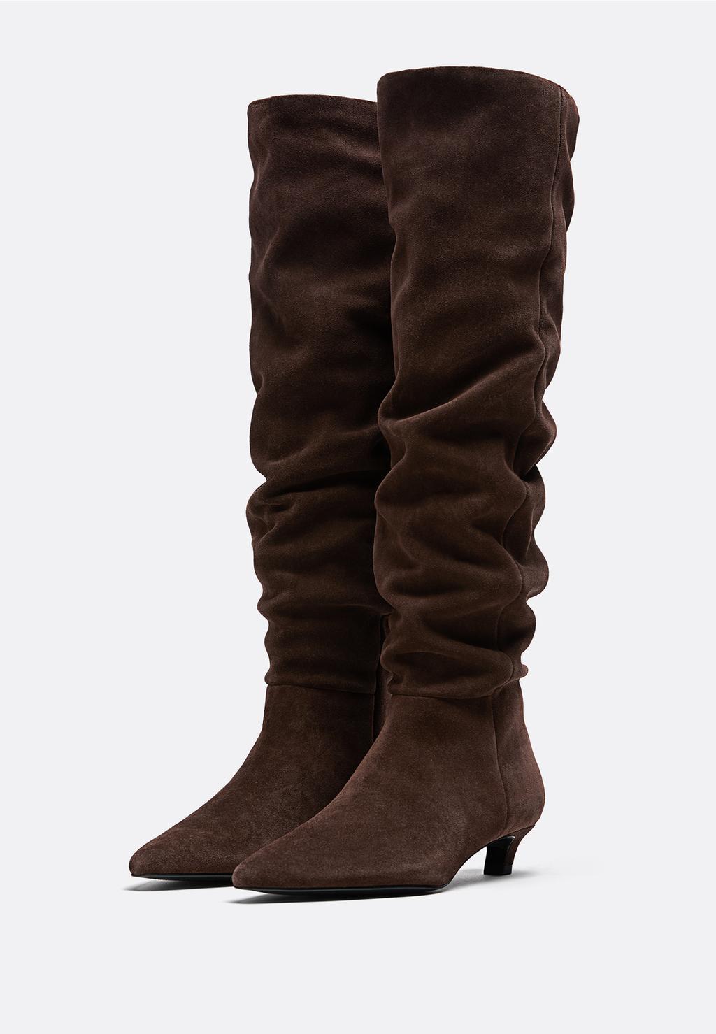 Cizme slouchy din piele cu toc kitten