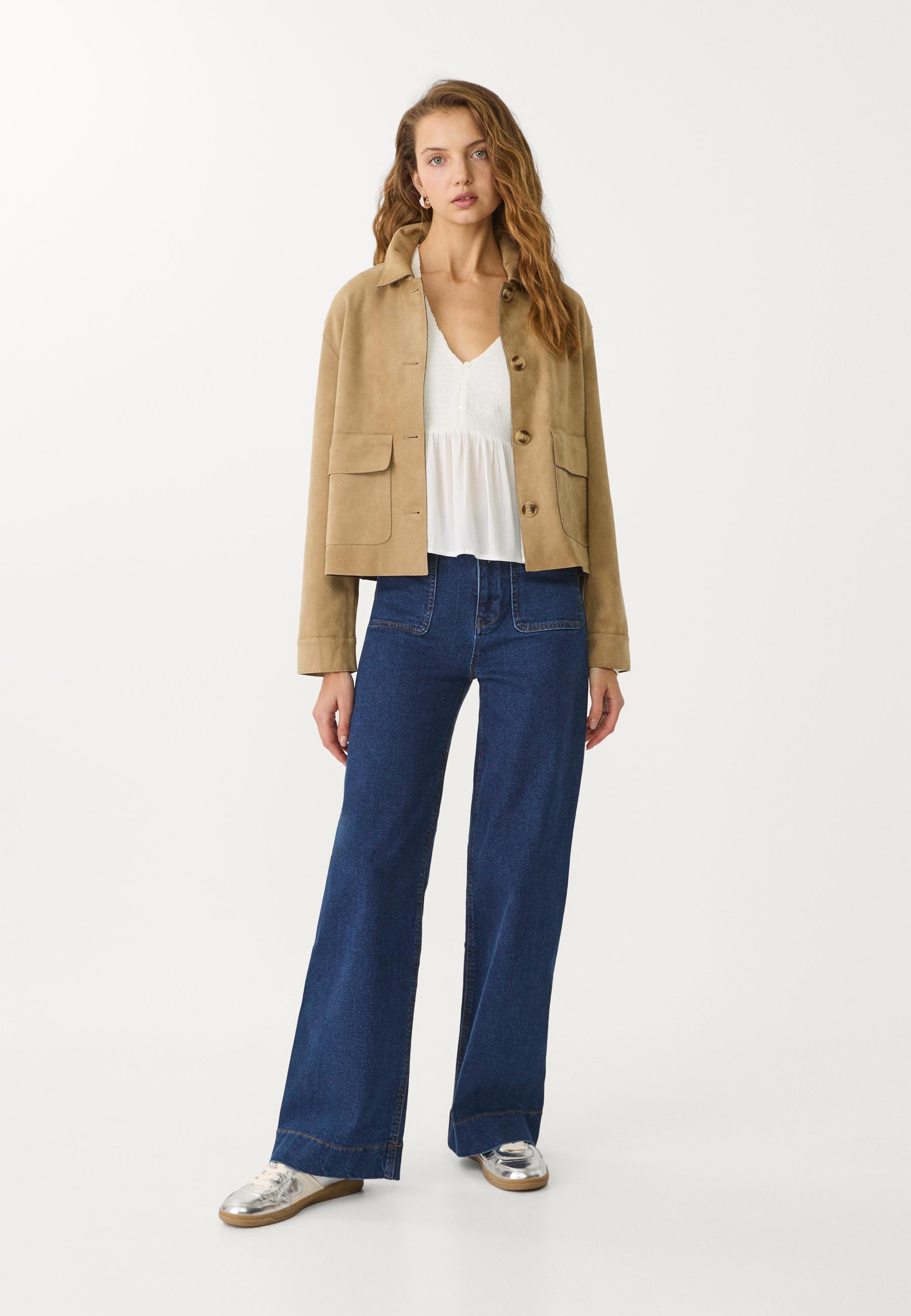 Faux suede jacket with pockets - Women's fashion