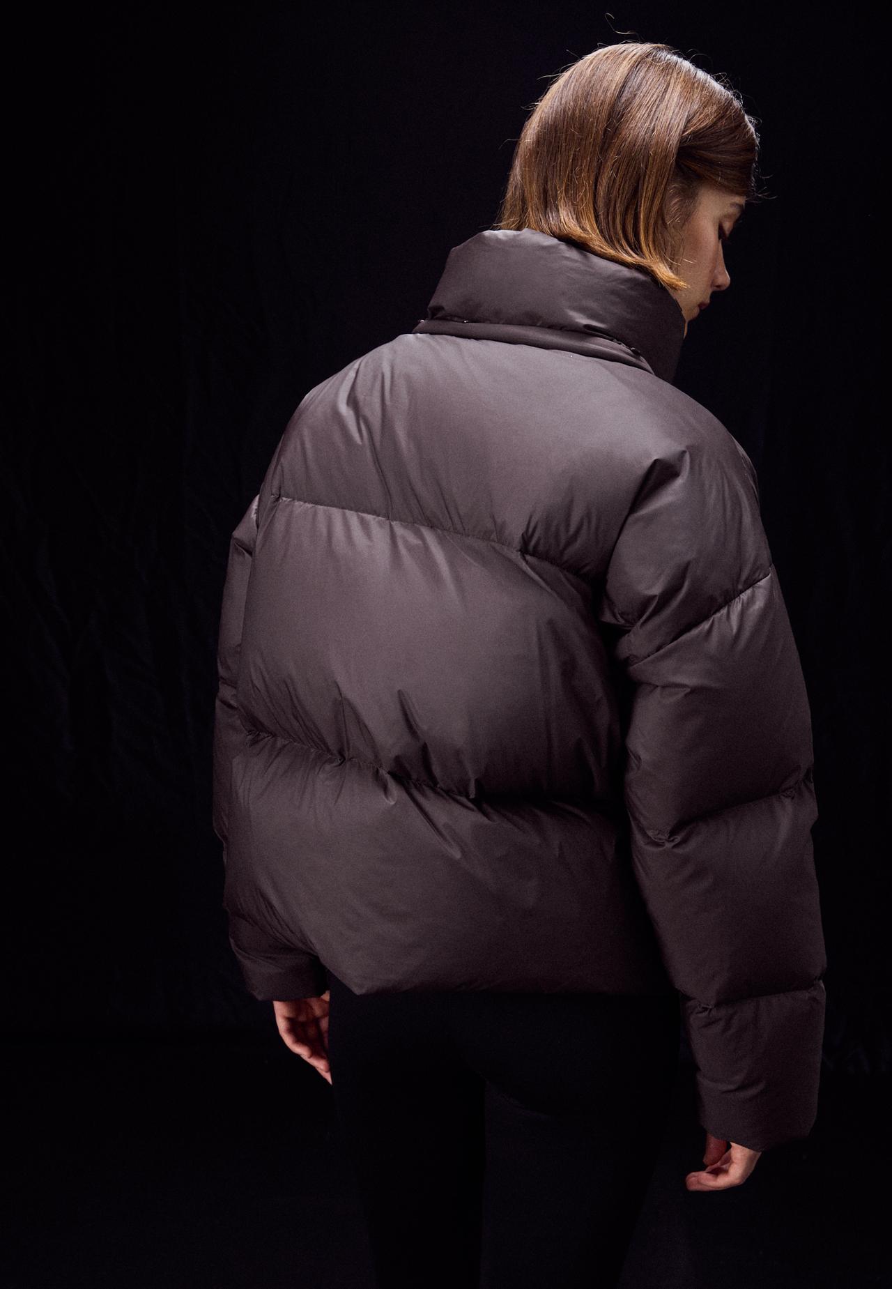 Quilted scarf puffer jacket — Brown