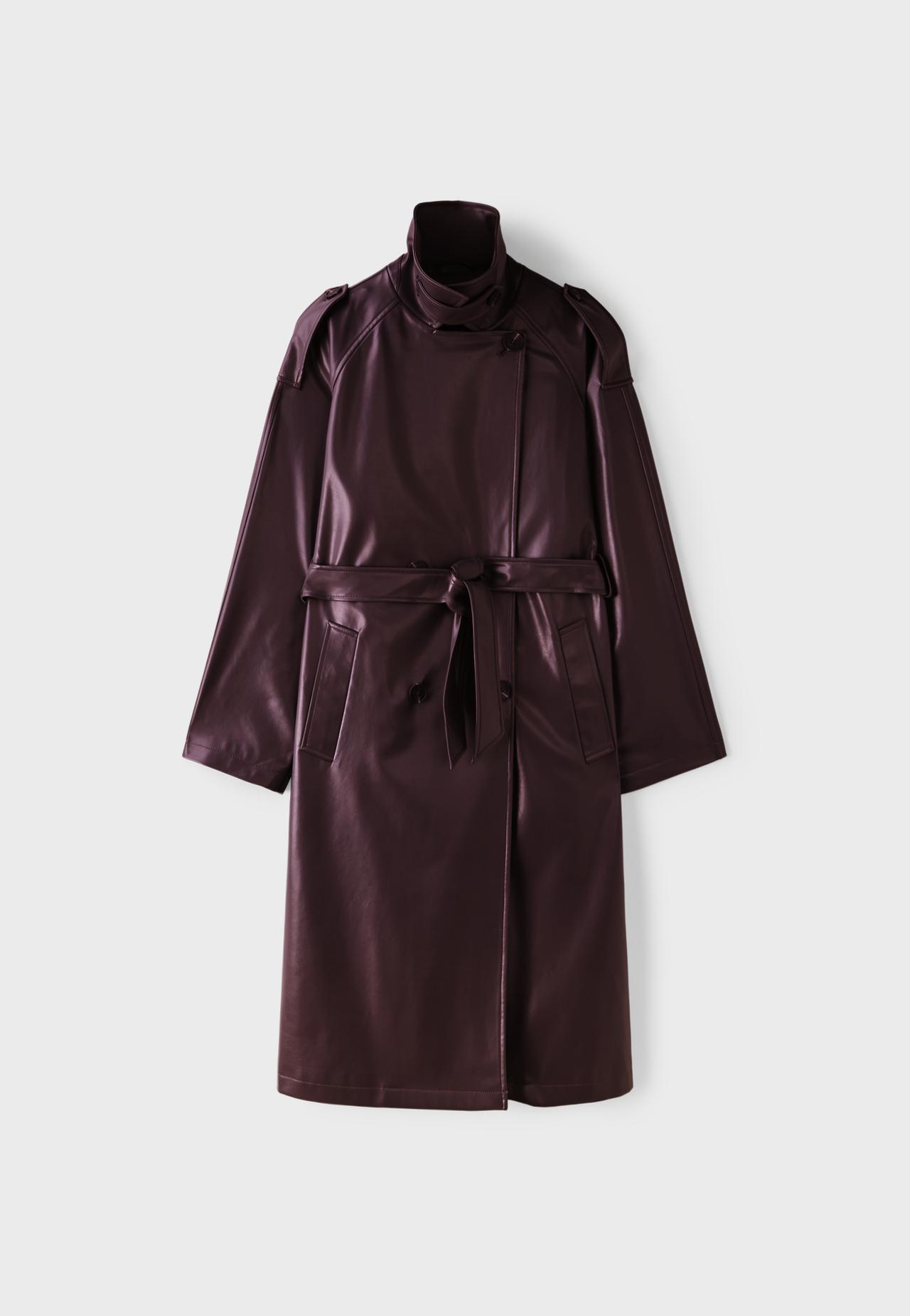 Long leather effect trench coat — Purple