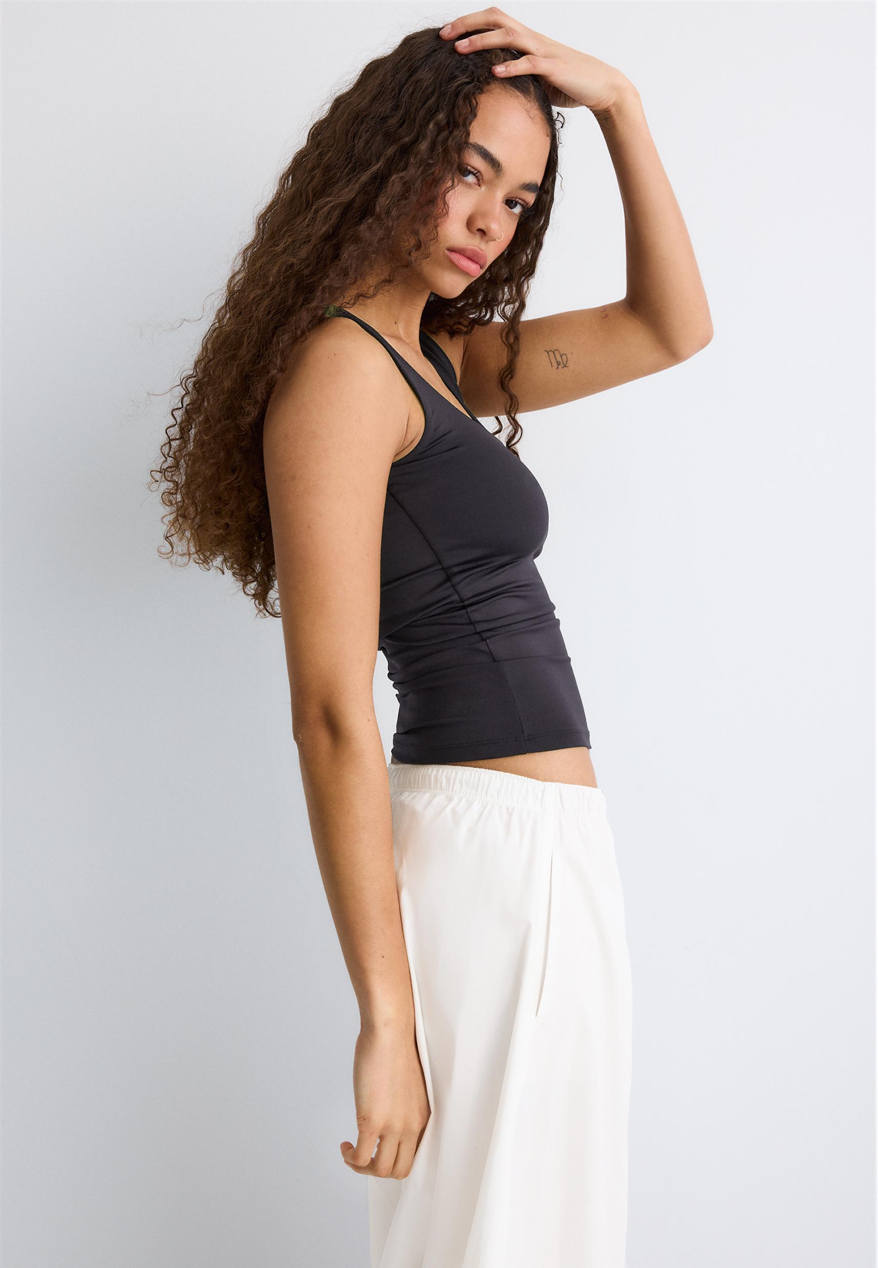 Polyamide wide-strap T-shirt — Black