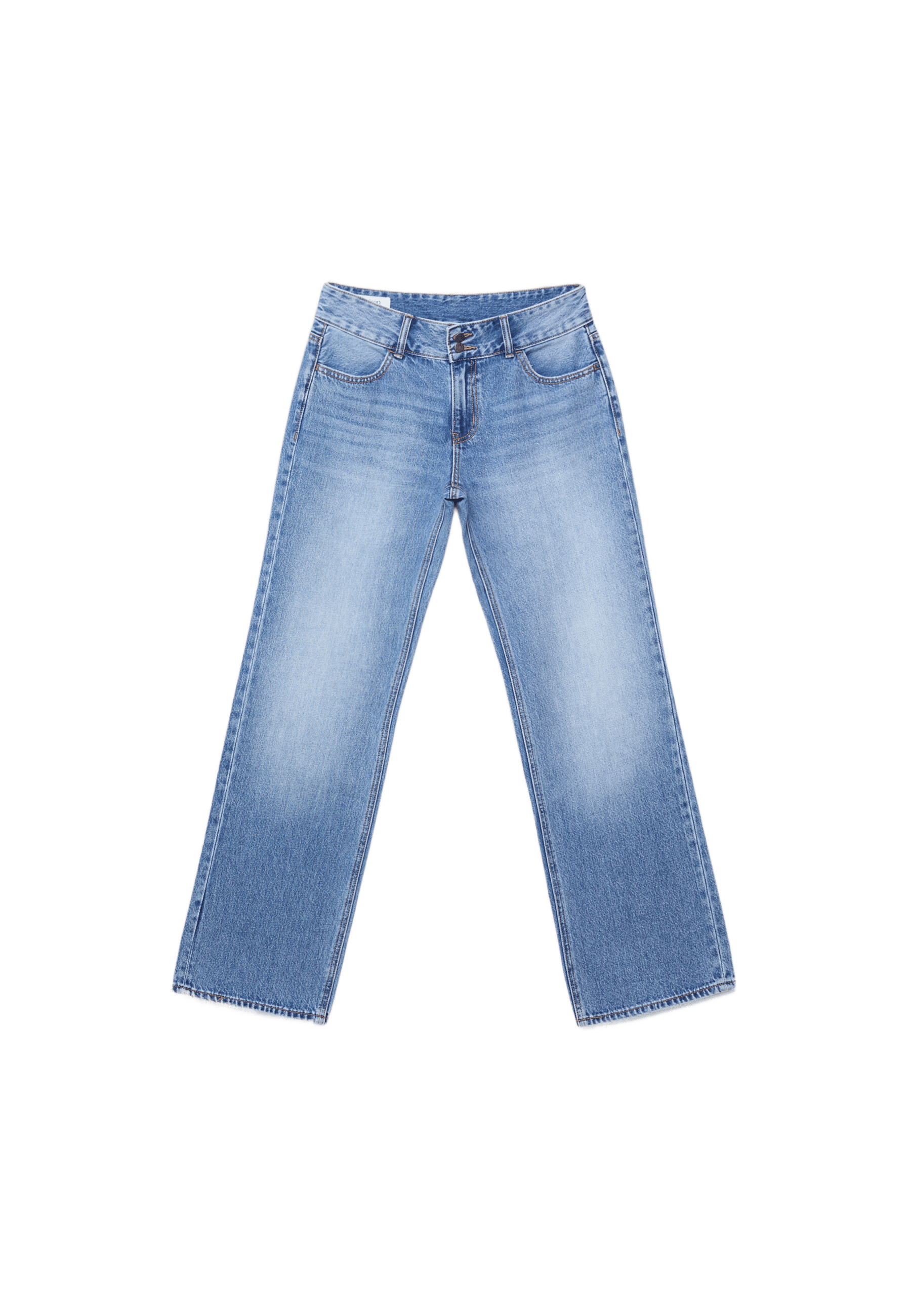Double metal button straight-leg jeans — MEDIUM LIGHT BLUE DENIM
