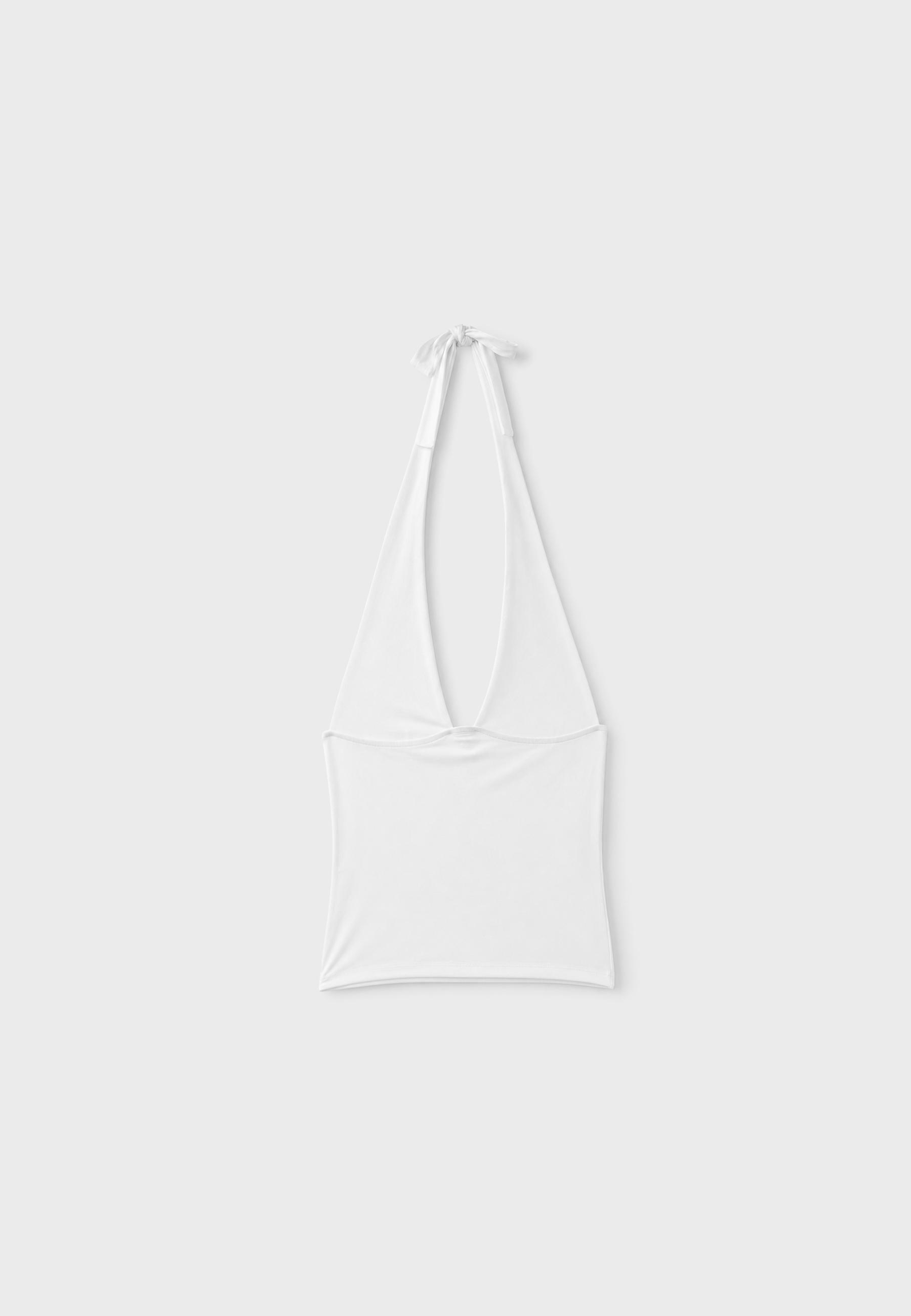Halter neck tie top — White