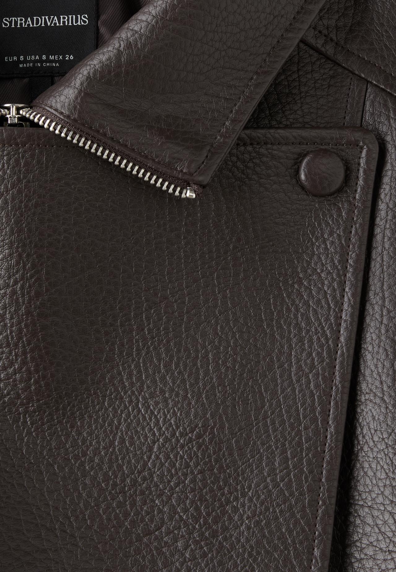 Oversize leather effect biker jacket — Brown