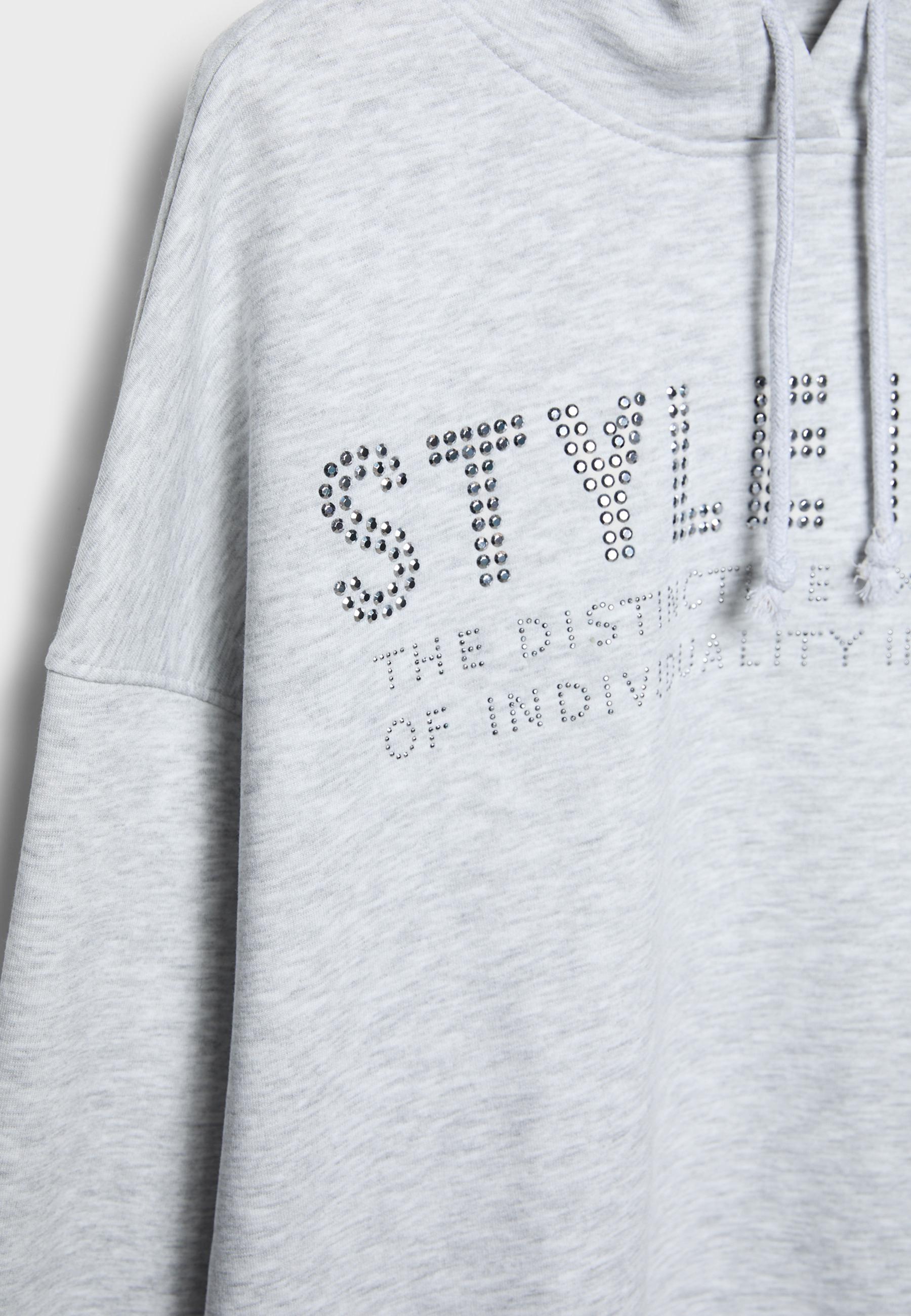 Hoodie with rhinestones — Grey melange