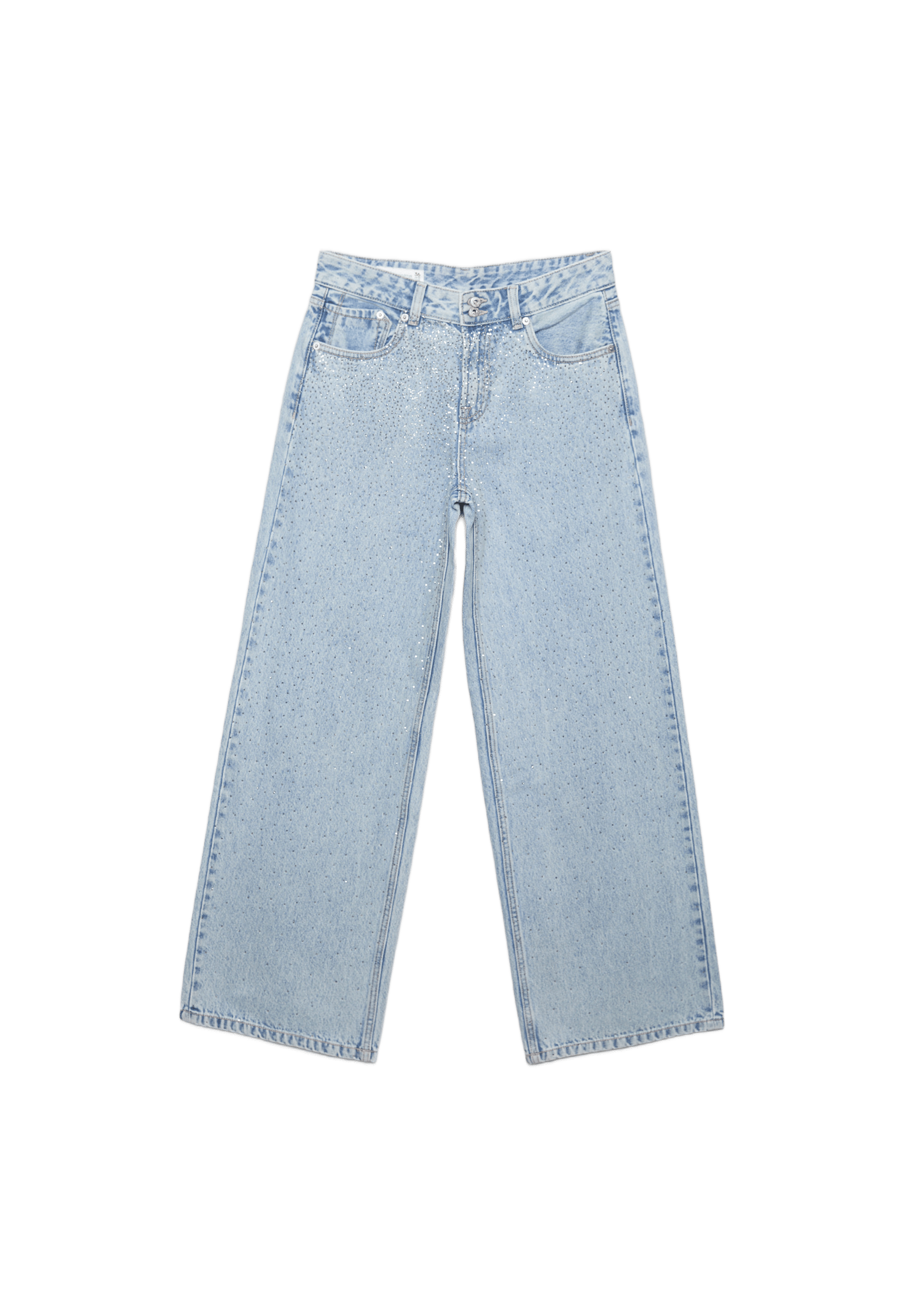 Low-waist wide-leg jeans with rhinestones — MEDIUM LIGHT BLUE DENIM