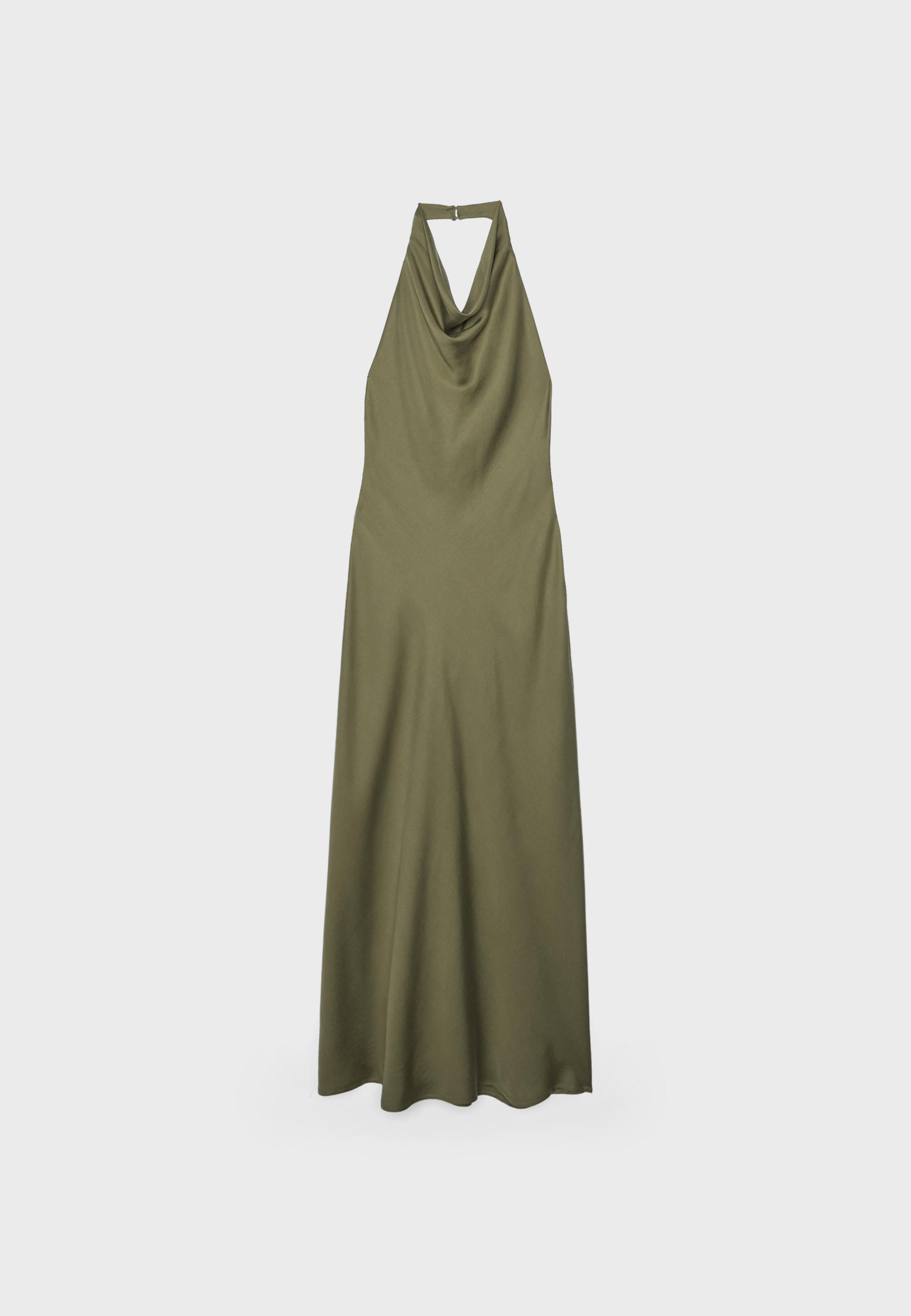Backless halter midi dress — Olive green