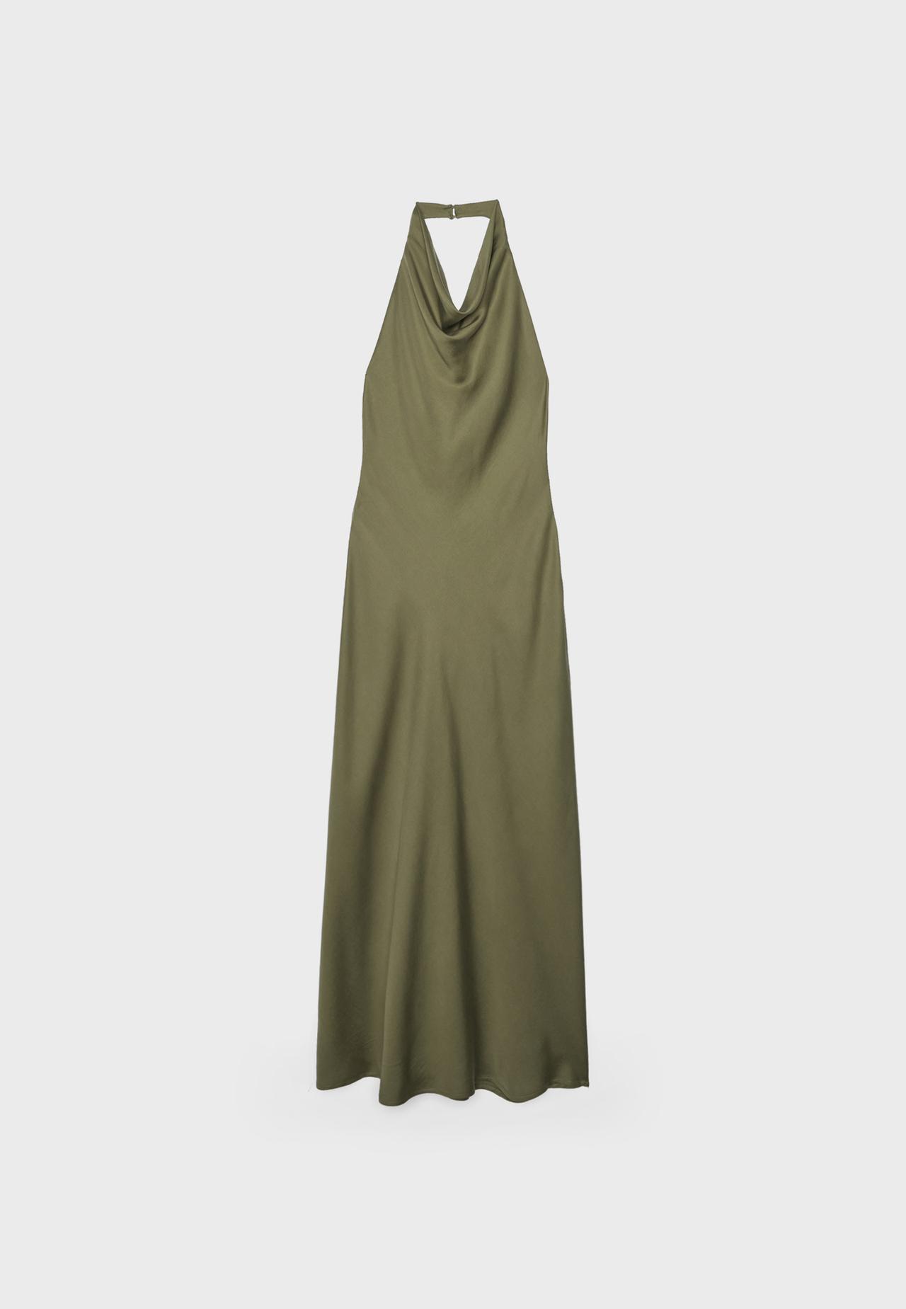 Open back halter midi dress — Olive green