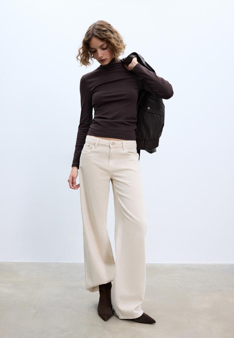 Basic-Stehkragen-Shirt Braun S