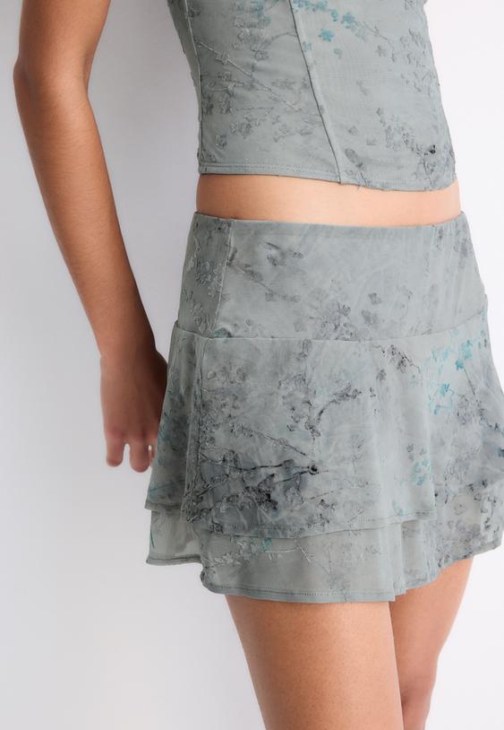 Stradivarius Fustă-Pantalon Din Tul Flocat Gri Xs