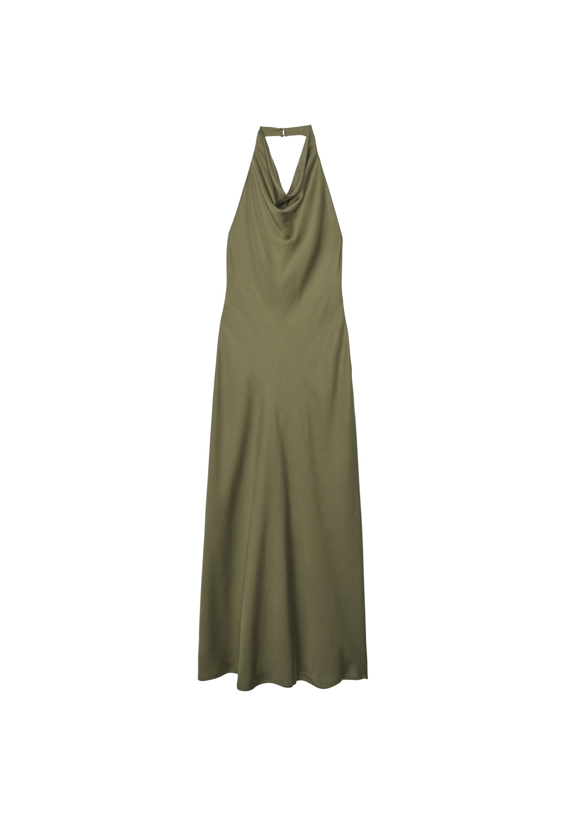 Backless halter midi dress — Olive green