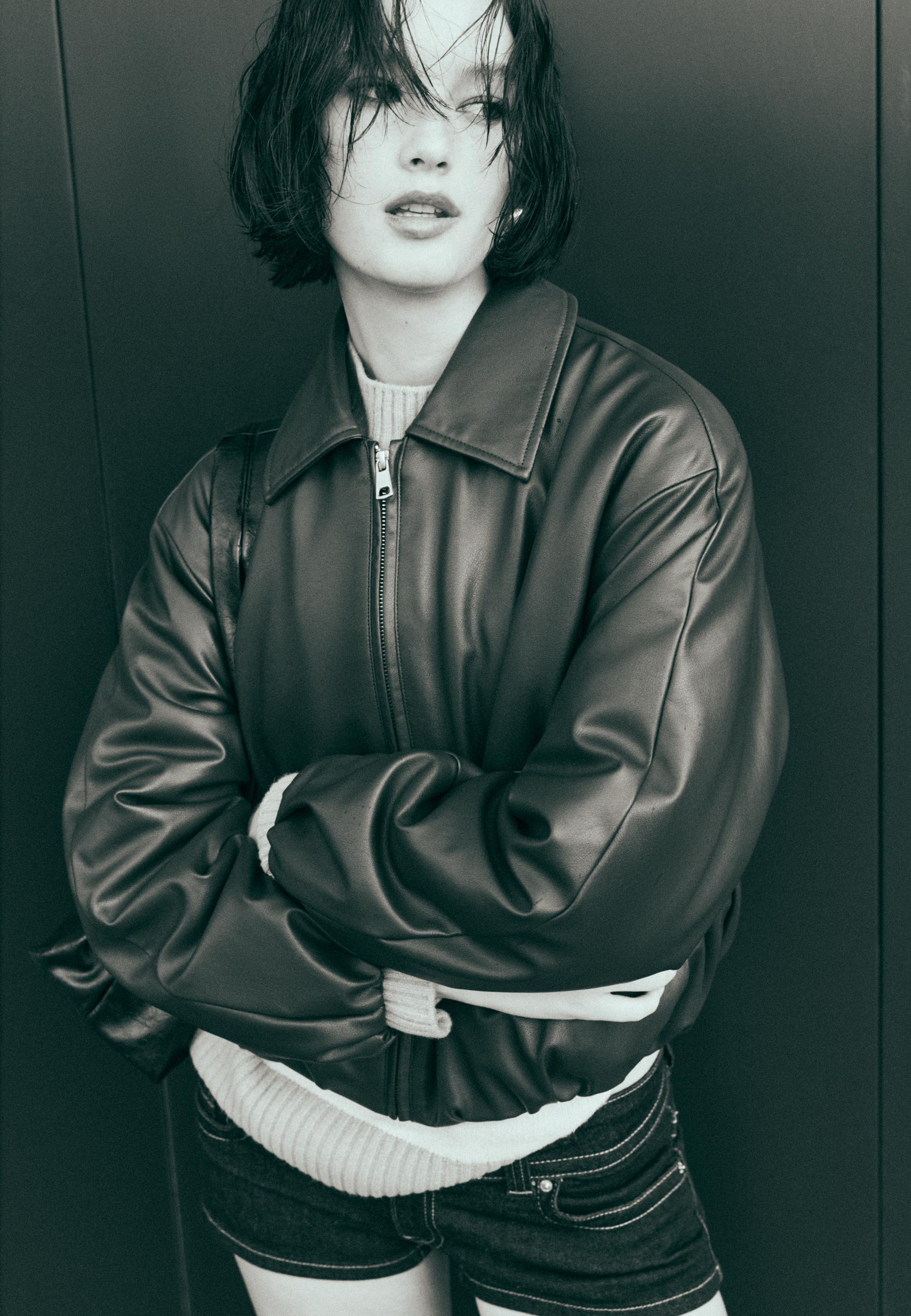 Padded leather effect bomber jacket — Burgundy