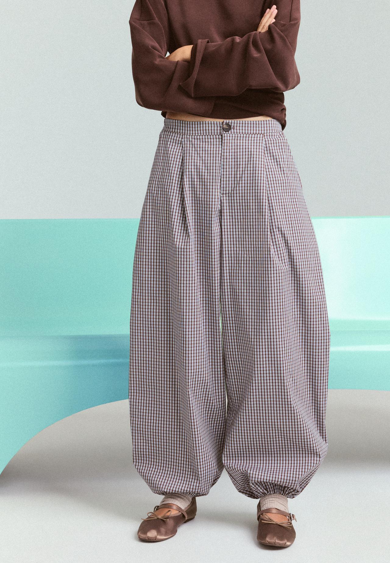 Check balloon trousers — Brown