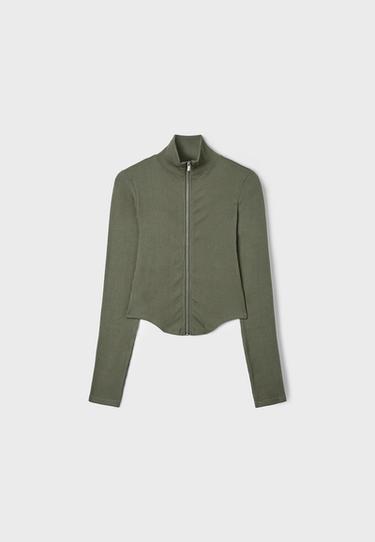 Fitted zip T-shirt — Khaki 5